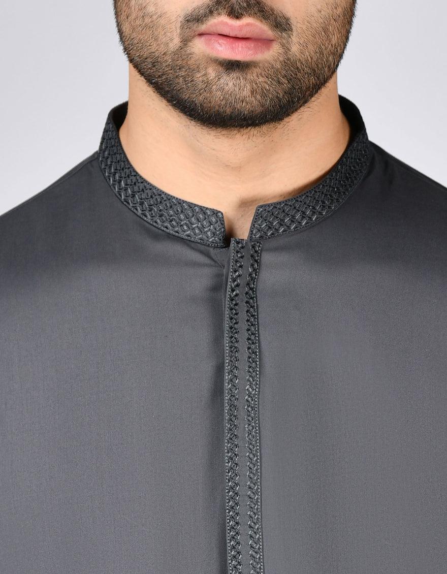 Elegant Blended Grey Shalwar Kameez by J. Junaid Jamshed - Traditional Pakistani Outfit for Men, Perfect for Weddings, Eid & Special Occasions