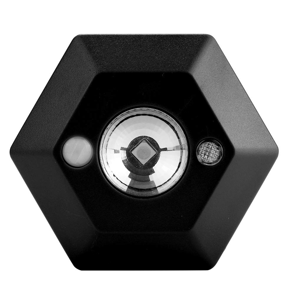 Alinory LED Motion Sensor Light - 4.5V 0.2W Hexagonal Night Light with High Brightness for Closet, Stairway & Bathroom (Black) - Energy Saving Automatic Lighting Solution