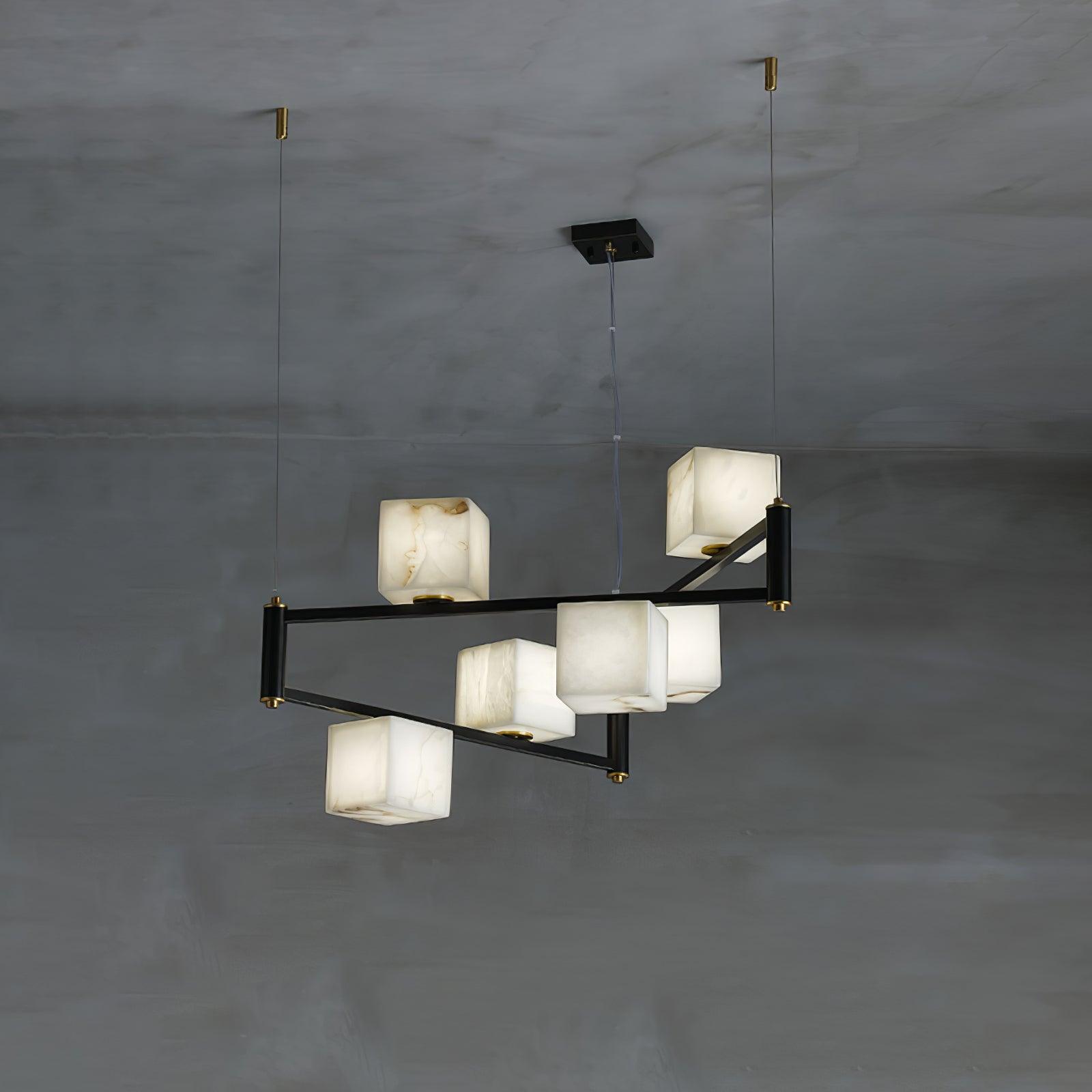 Modern Alabaster Square Box Chandelier - Elegant Ceiling Light Fixture for Dining Room, Living Room & Bedroom Lighting