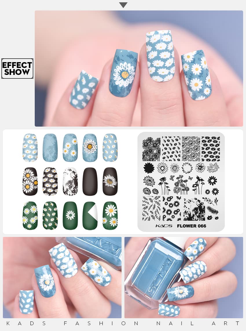 KADS Sunflower Nail Stamping Template - Floral Nail Art Stencil Plate for DIY Nail Decoration (Flower 066) | Professional Manicure Tool for Home & Salon Use