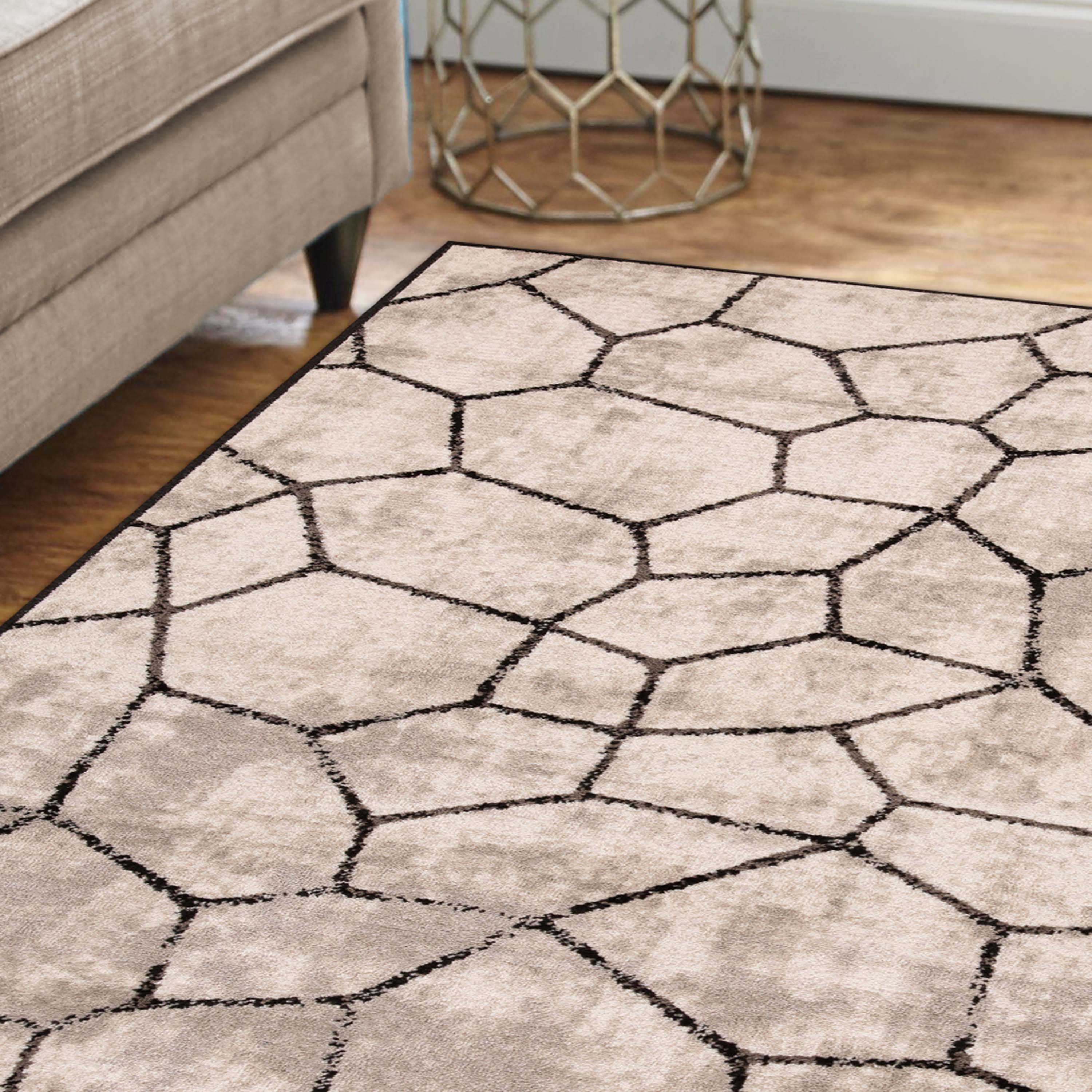 Modern Vegas Abstract Tile Pattern Indoor Area Rug - Non-Slip Soft Living Room Carpet for Home Decor, Bedroom, Office