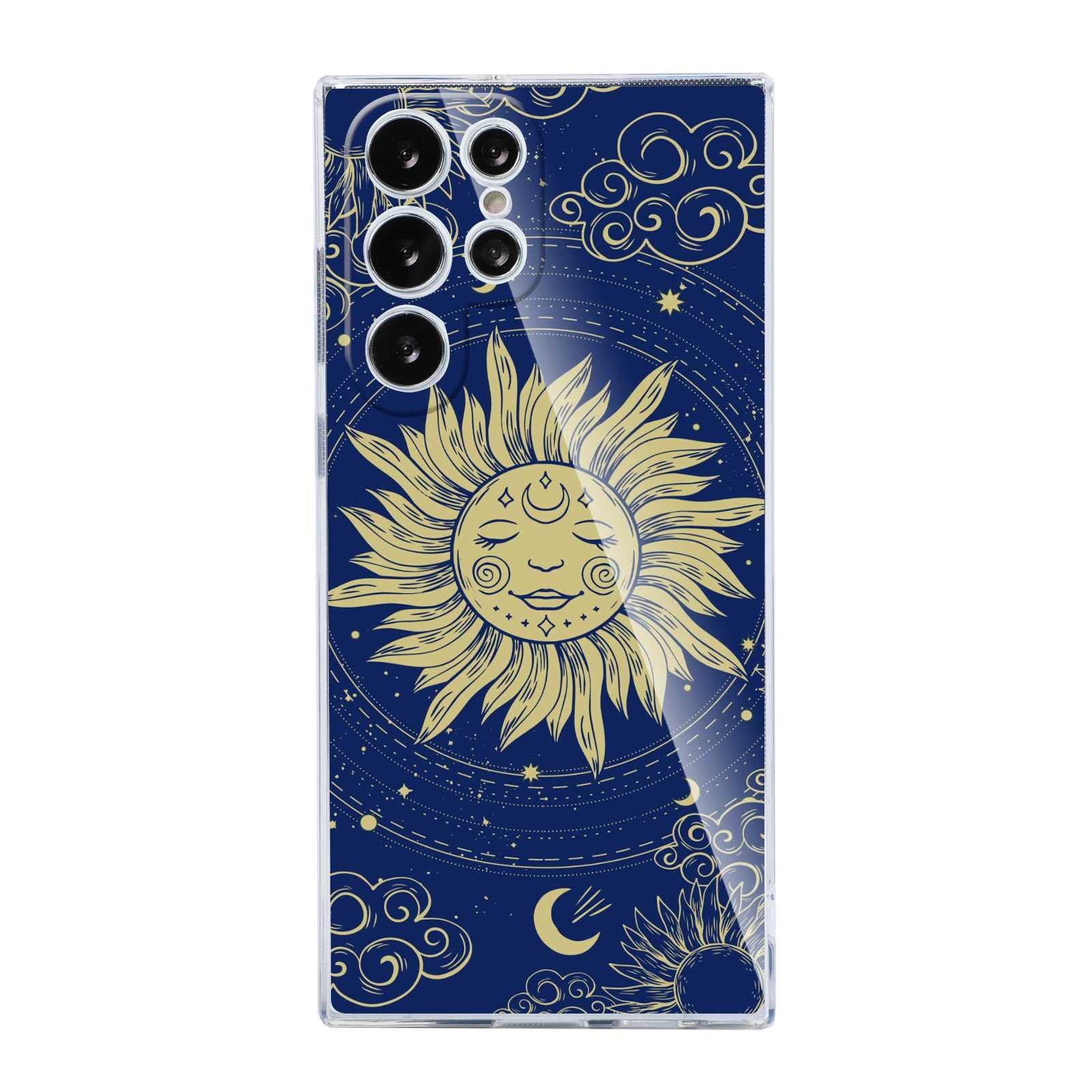 Samsung Galaxy S22 Ultra Case - Celestial Golden Sun Moon & Cloud Soft TPU Clear Phone Cover for Women | Trendy Protective Case for Everyday Use, Work & Travel