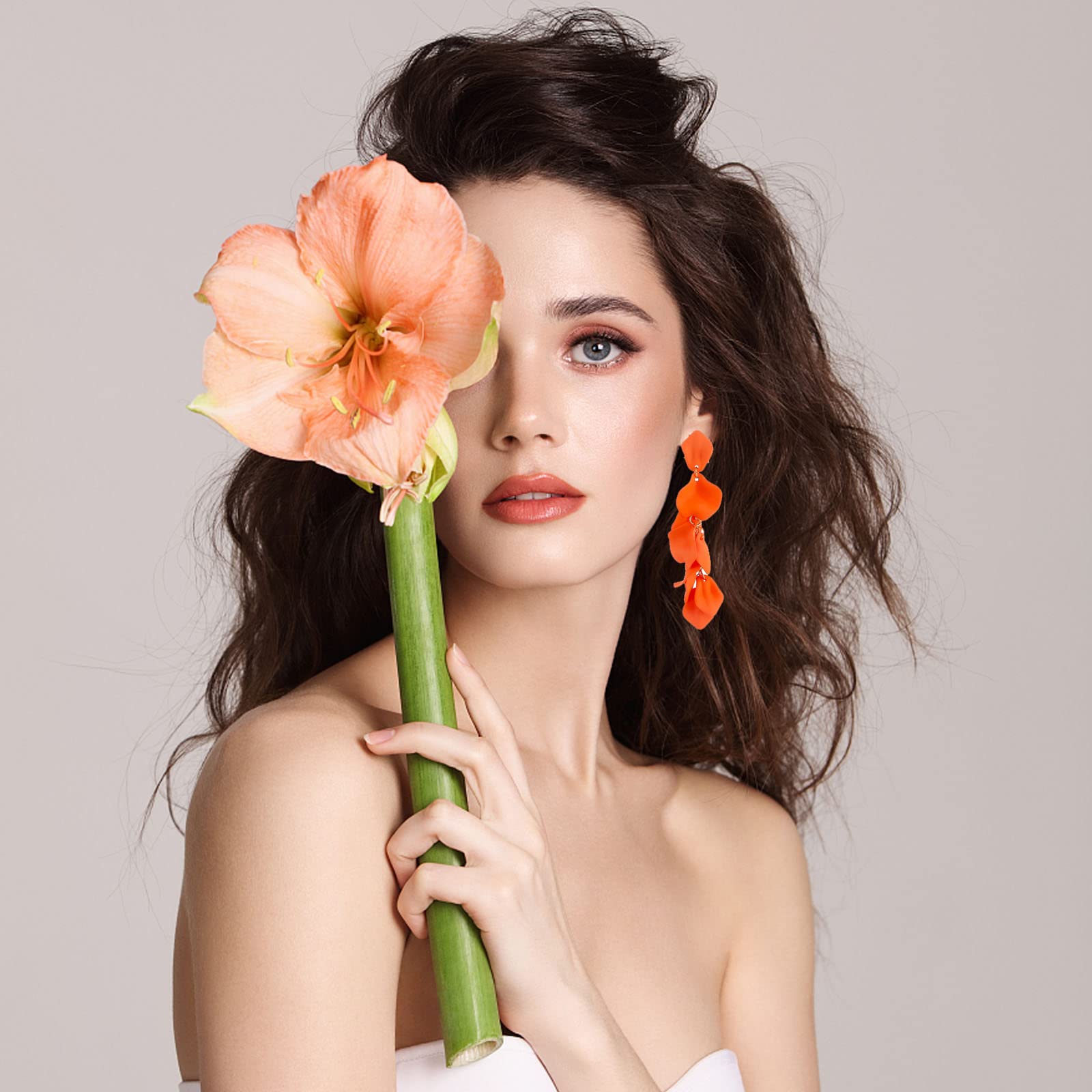 Dangle Acrylic Petal Earrings - Long Drop Rose Flower Dangle Earrings for Women | Elegant Boho Chic Jewelry for Parties, Weddings & Date Nights