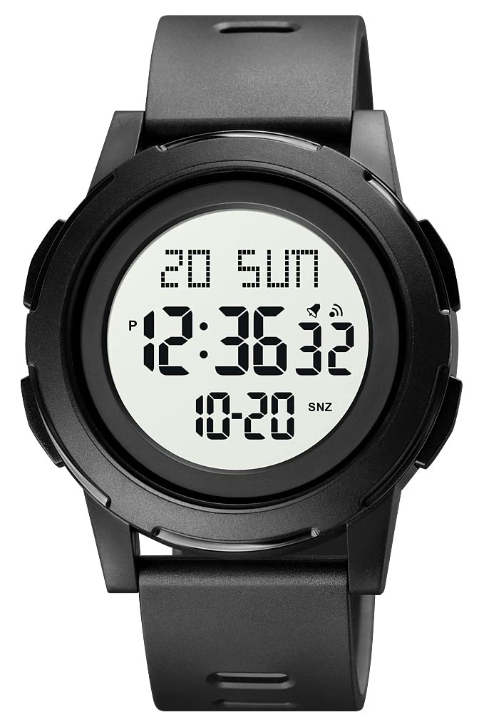 Gosasa Men's and Women's Digital Sports Watch - Waterproof Silicone Casual Watch for Students, Black & White - Perfect for Running, Gym, Swimming & Everyday Wear