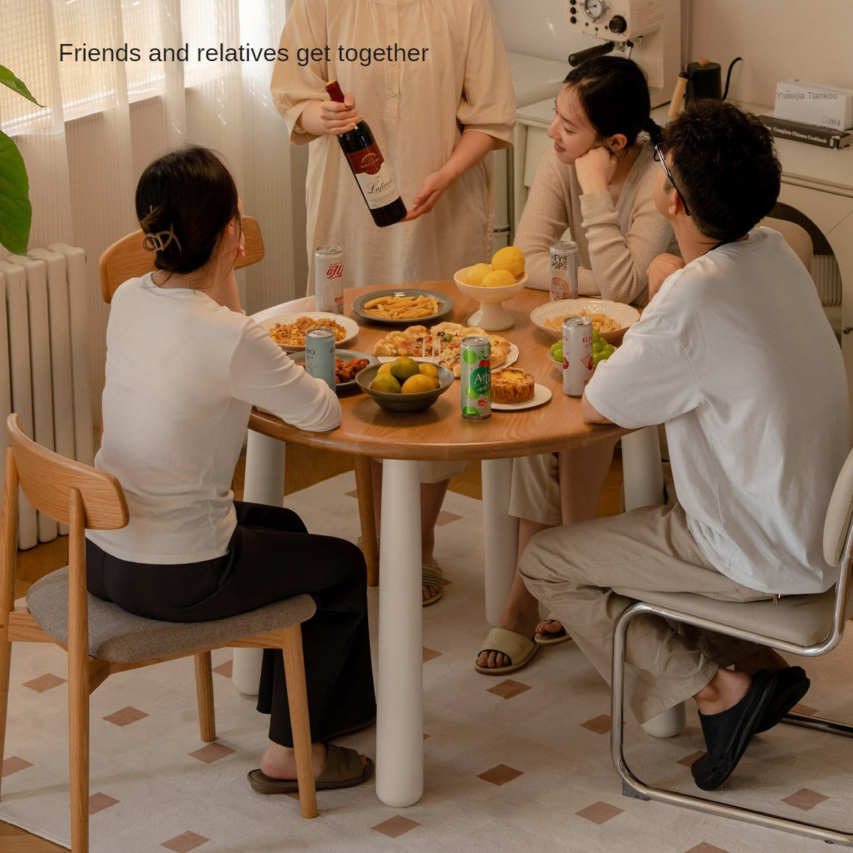 Oak Solid Wood Modern Round Dining Table - Elegant & Durable for Home, Office, and Conference Room Meetings