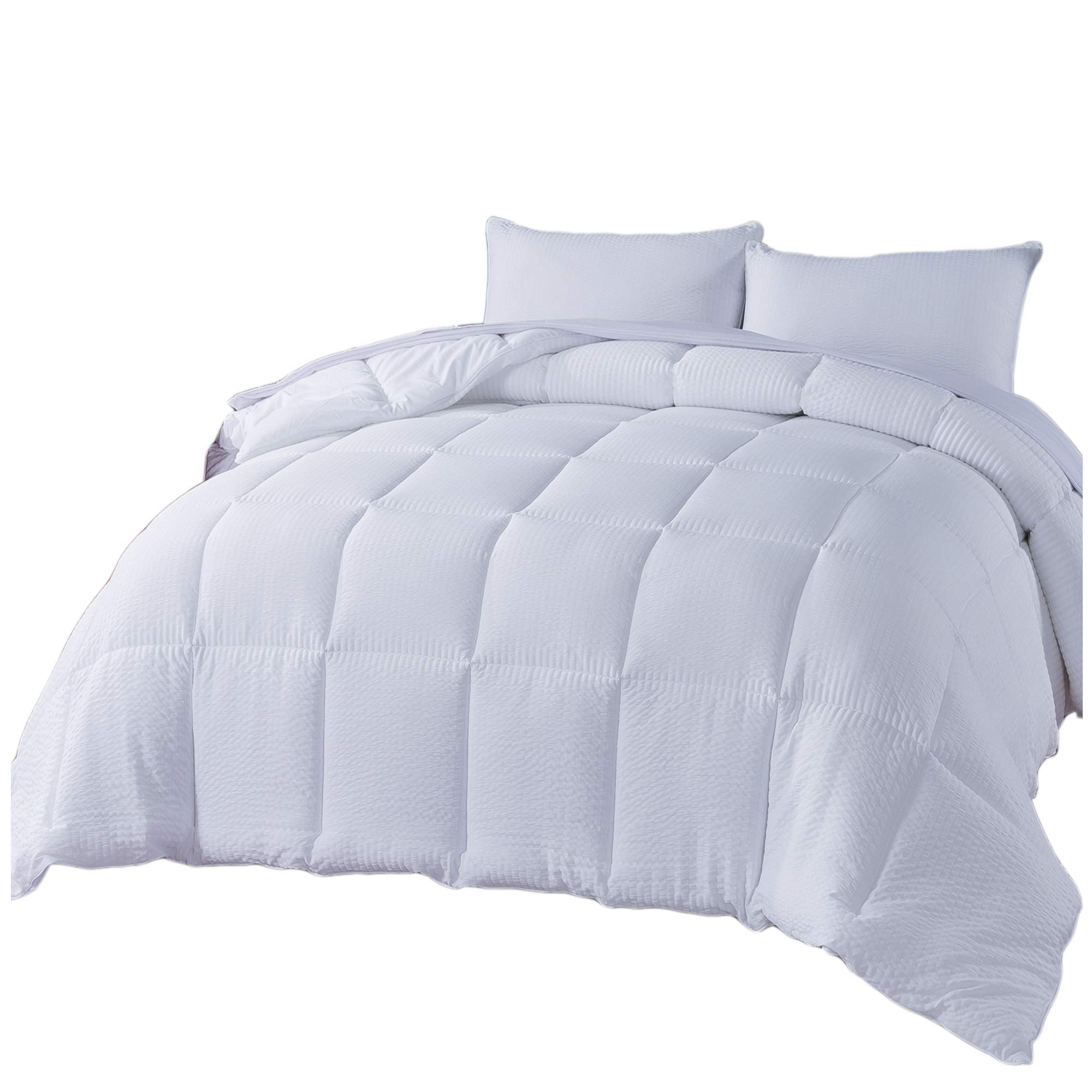 Domdec All-Season Down Alternative Quilted Comforter Set - Twin Size with 1 Pillow Sham | Soft Microfiber Seersucker Bedding | Fluffy & Cozy Texture | White | Perfect for Bedrooms, Guest Rooms & Dorm Rooms
