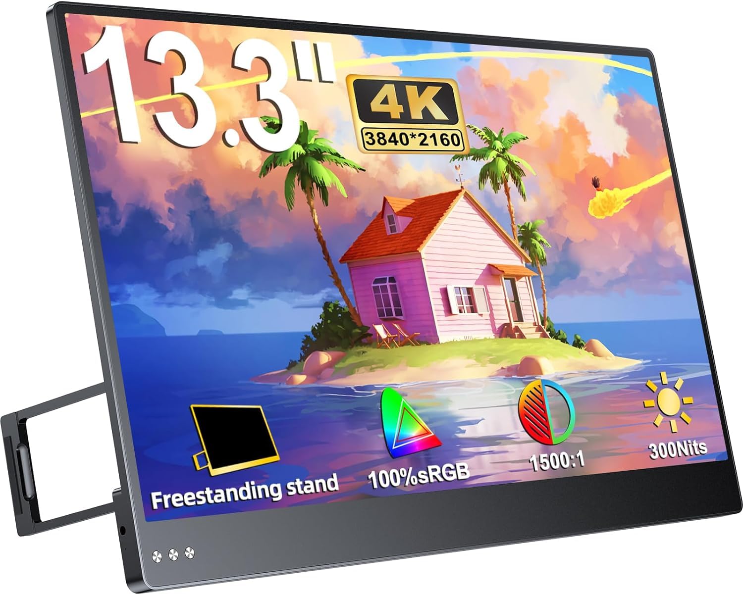 EVICIV 13.3 Inch 4K Portable Monitor - 3840x2160 Resolution, 1500:1 Contrast Ratio, 300 Nits Brightness, Eye Care Screen for Laptop, PC, Mac, PS5, Phone & Switch | Perfect for Gaming, Work & Travel