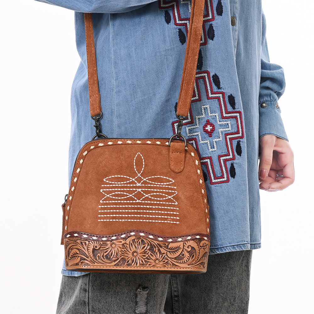 American Darling ADBG1659 Genuine Western Leather Crossbody Bag for Women - Hand-Tooled Suede Purse - Perfect for Casual Outings, Travel & Western Fashion