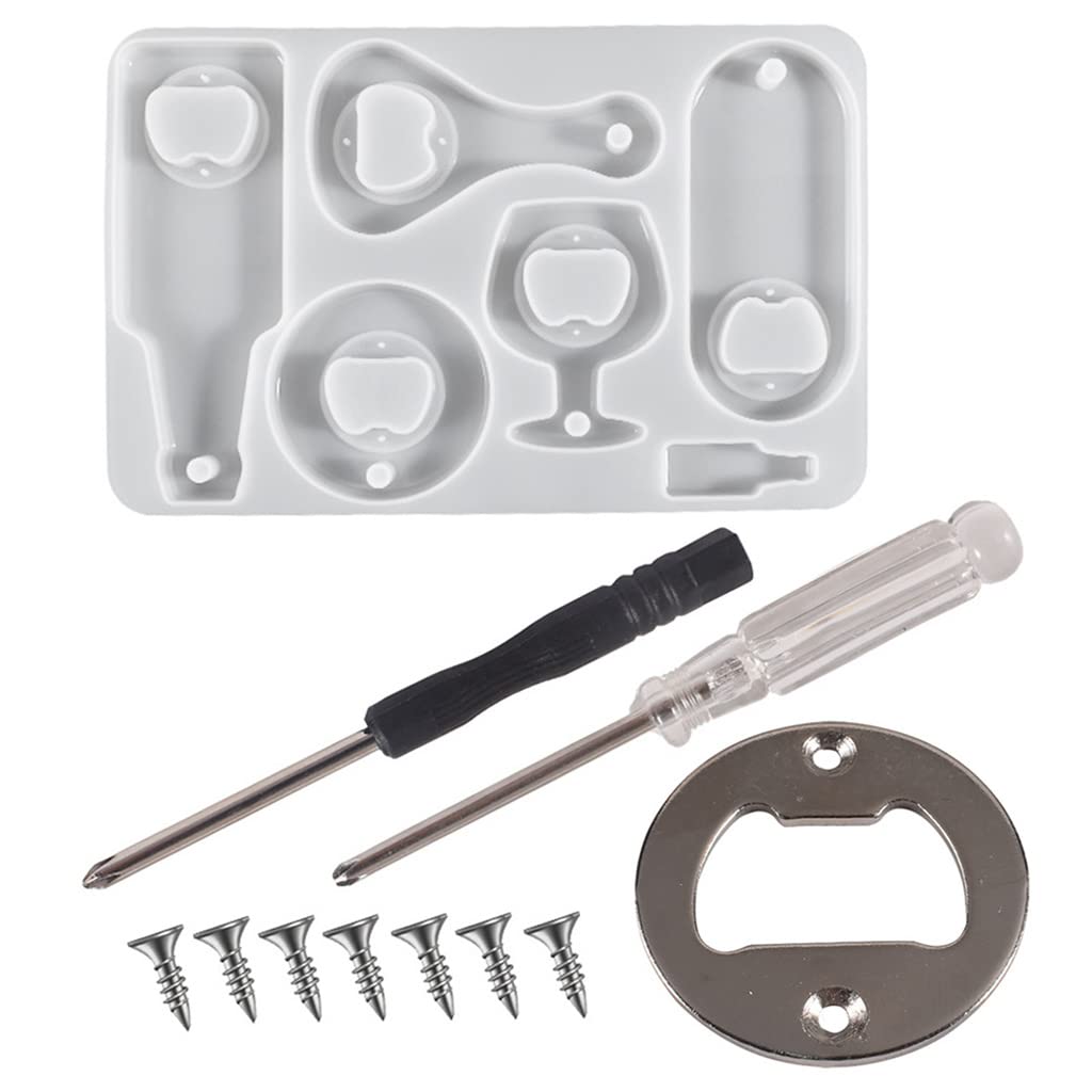 DIY Crystal Epoxy Resin Silicone Mold Set - Beer Bottle Opener, Mirror Handle Kit for Dried Flowers | Home Bar Accessories & Crafting Supplies