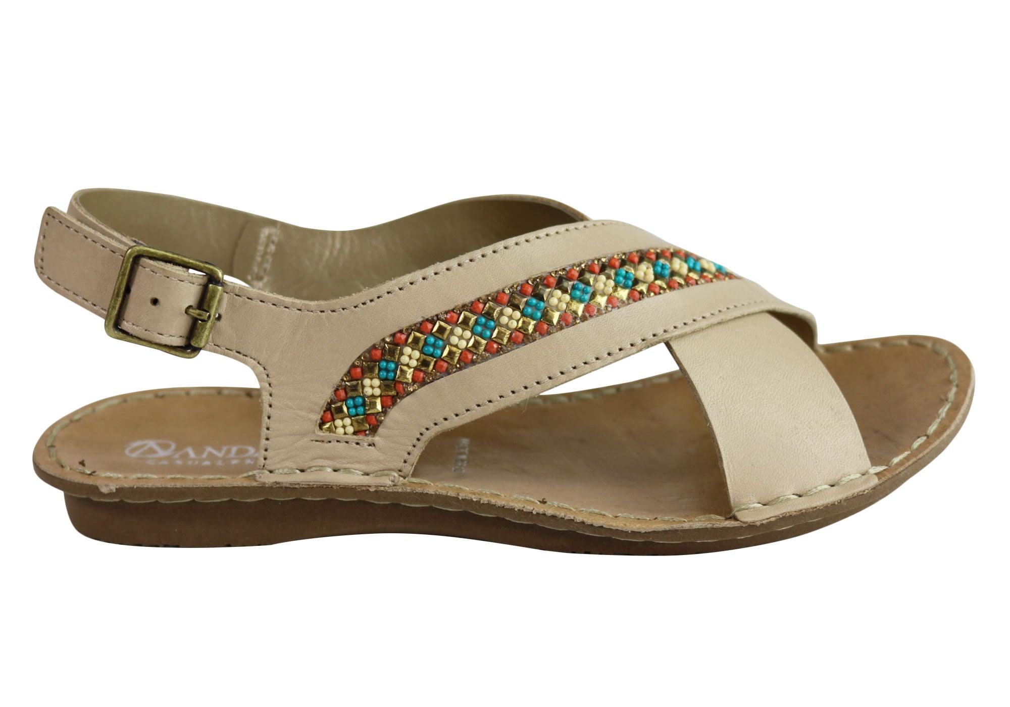 Andacco Veronique Women's Comfort Flat Leather Sandals - Handmade in Brazil - Perfect for Summer, Beach & Casual Outings