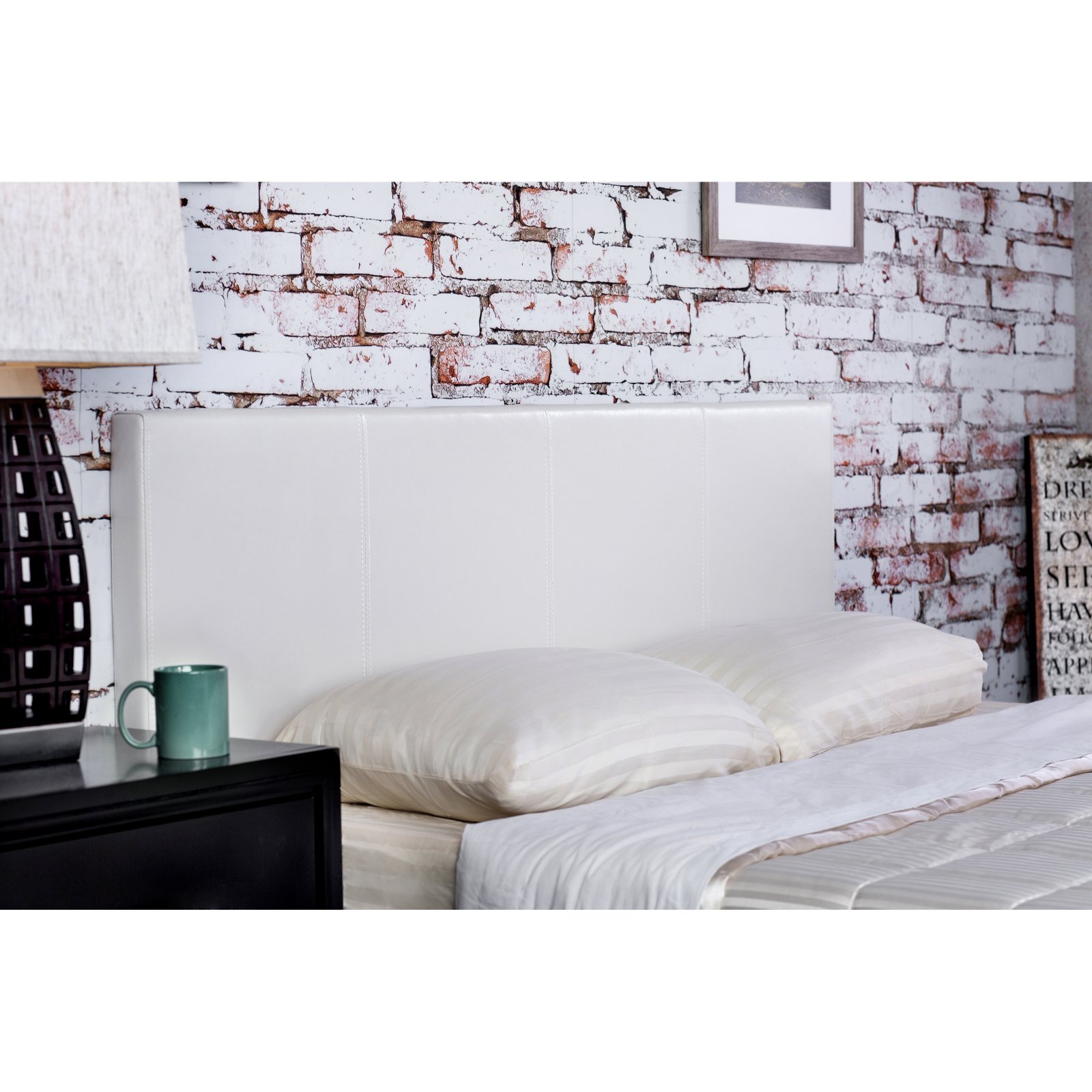 Furniture of America Lauren Leatherette Upholstered Platform Bed - Full Size, White Faux Leather - Modern Bedroom Furniture for Small Spaces & Guest Rooms