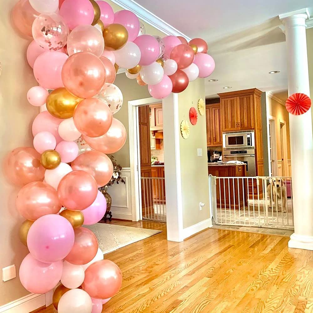 Rose Gold Balloon Garland Arch Kit - 147 Pieces Rose Gold, Pink, White & Gold Confetti Balloons for Baby Showers, Weddings, Birthdays, Graduations | Party Backdrop Decor for Bachelorette, Anniversary & Special Events