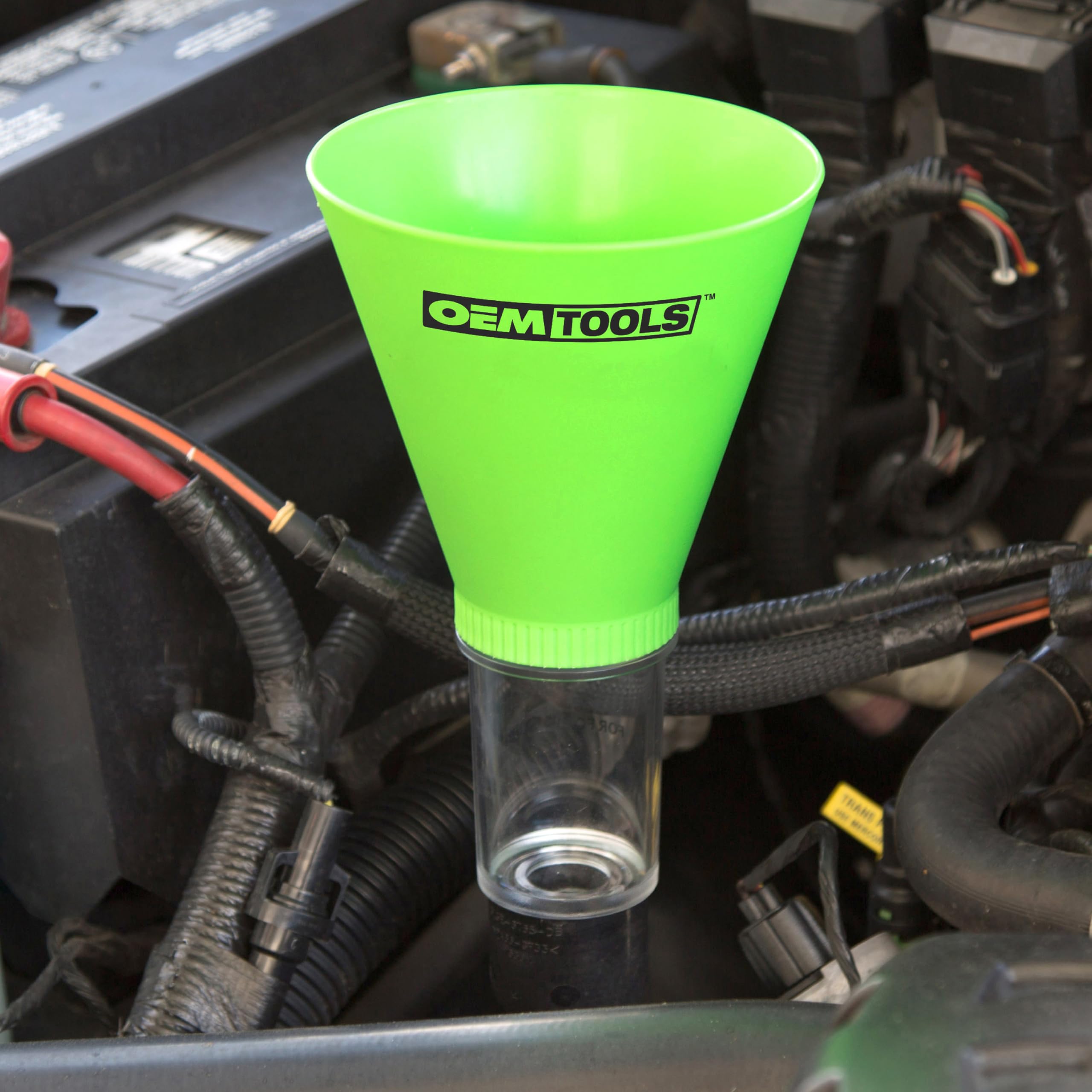 OEMTOOLS 87039 Universal Spill-Free Coolant Funnel Kit - Clear No-Spill Funnel Chamber with 8 Attachments for Car, Truck & Motorcycle Maintenance - Perfect for Oil Changes, Coolant Refills & Fluid Transfers