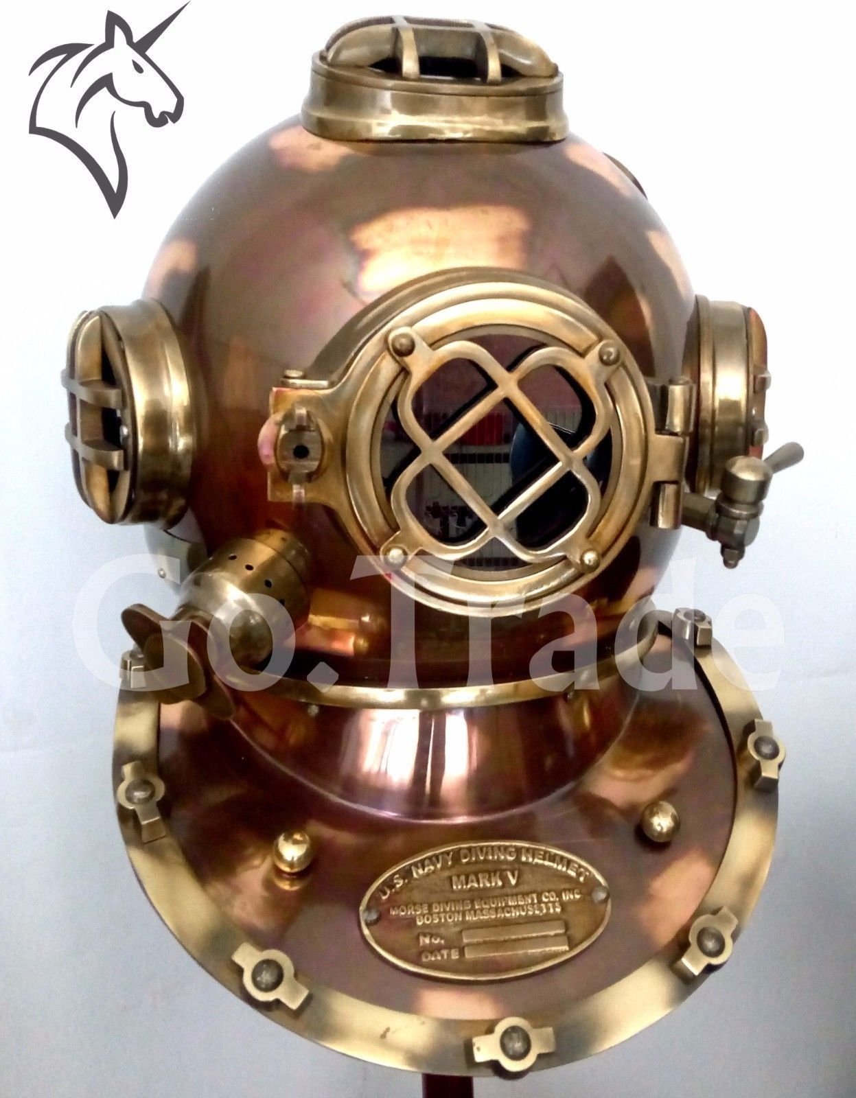 Vintage US Navy Mark V Brass & Steel Diving Helmet - Full Size Antique Maritime Collectible for Divers & Navy Enthusiasts | Perfect for Home Decor, Scuba Diving Displays & Historical Collections