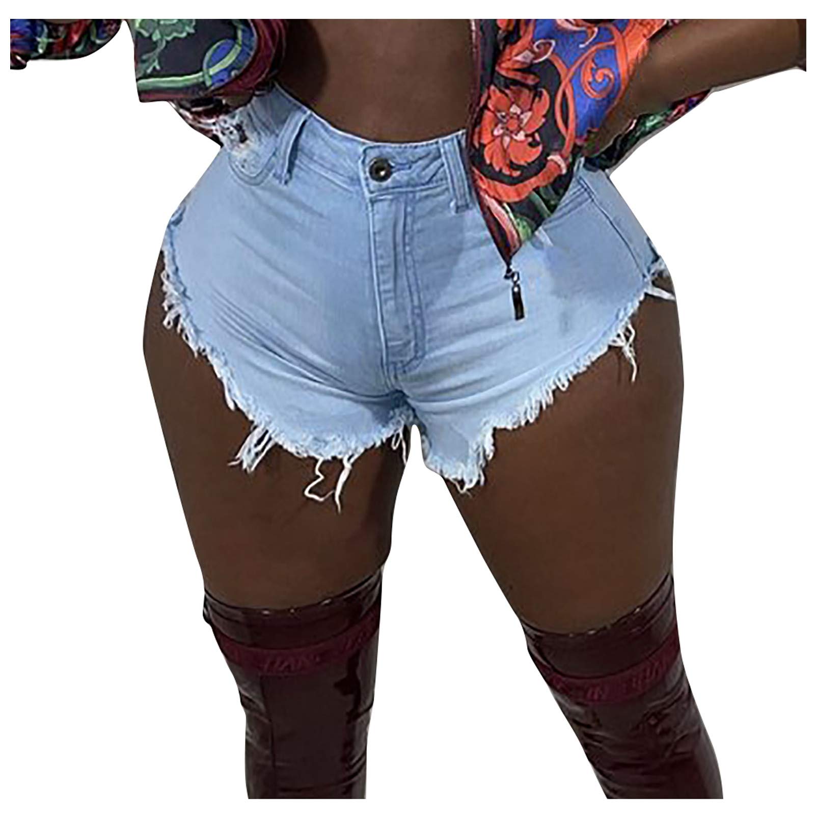 Women's Ripped Hem Denim Shorts - Stretch Frayed Summer Hot Pants for Casual Wear & Fashion Outfits | Perfect for Beach, Street Style & Everyday Comfort