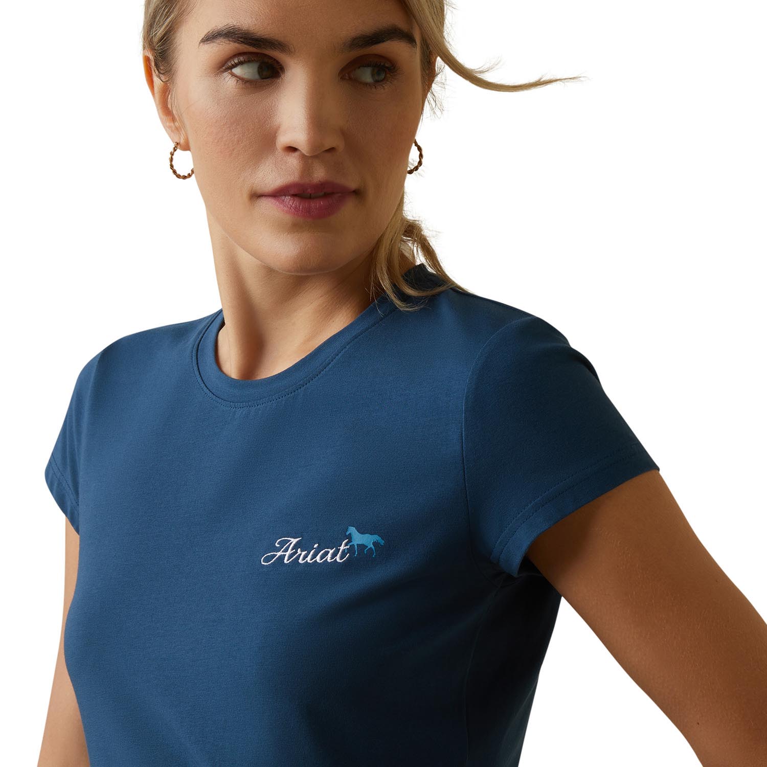 Ariat Women's Logo Script T-Shirt - Deep Petroleum Blue Casual Tee for Western Fashion & Everyday Wear