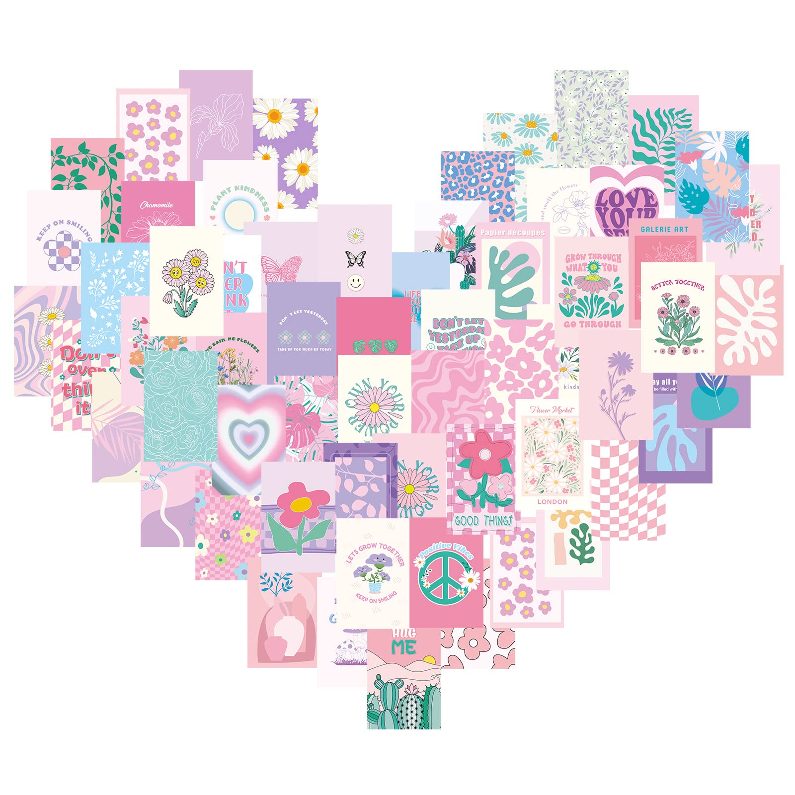 60 Pcs Aesthetic Wall Collage Kit - Pastel Pink Danish Posters, 4x6 Inch Preppy Room Decor for Women & Teens - Perfect for Bedroom, Dorm, Office & Gift Ideas