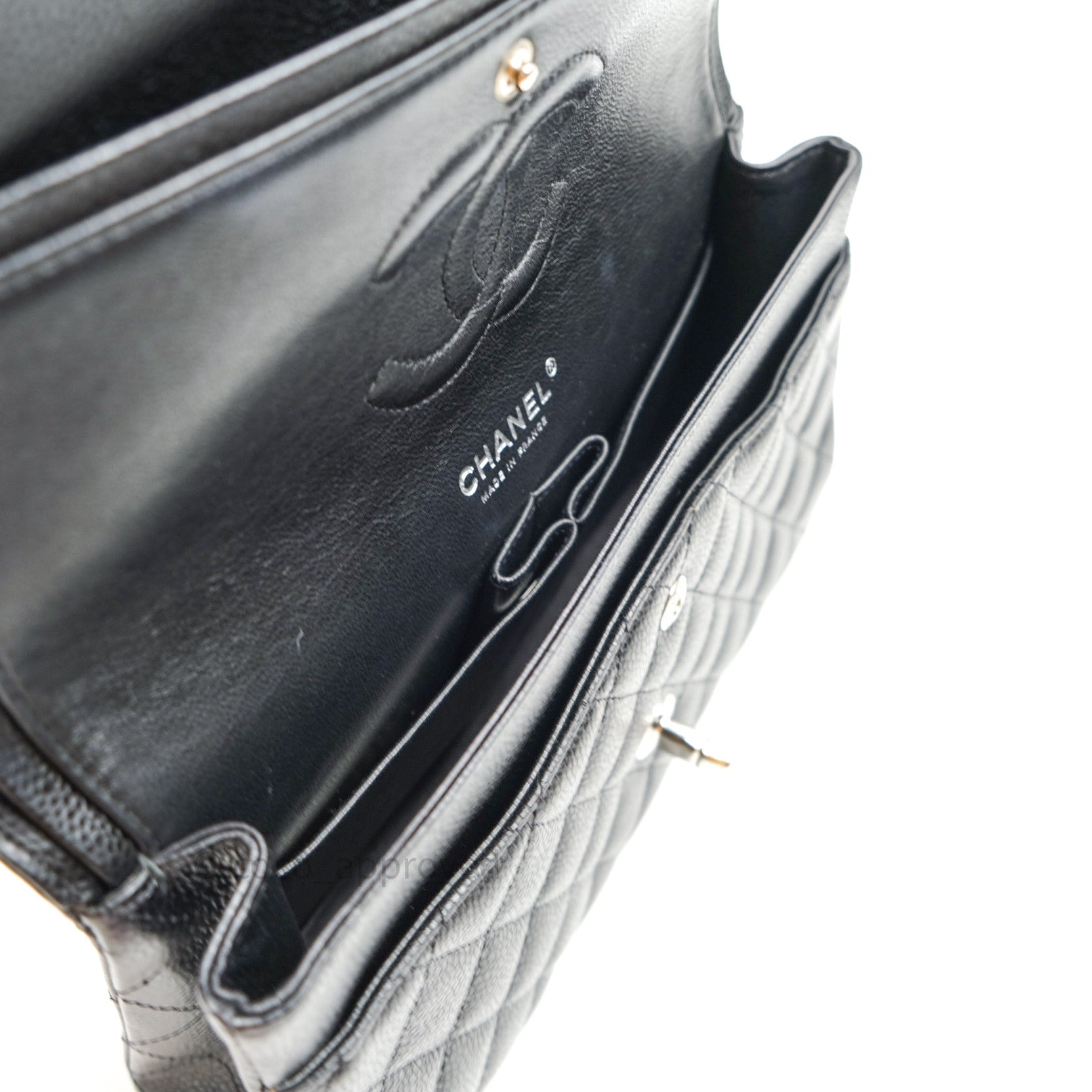 Chanel Classic Double Flap M/L Black Caviar Leather Bag with Silver Hardware - Luxury Designer Handbag for Women, Perfect for Work, Evening & Special Occasions
