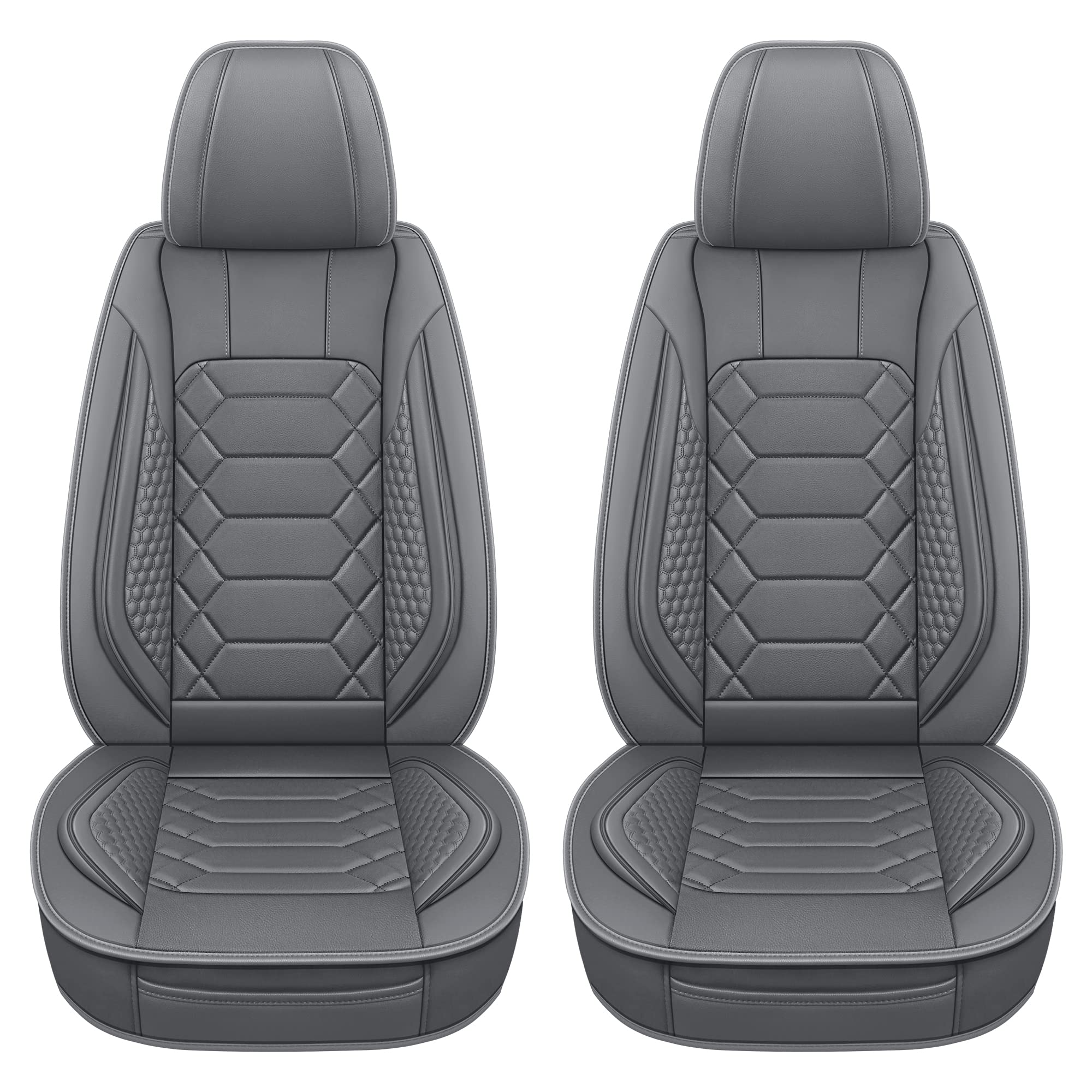 Premium Waterproof Faux Leather Car Seat Covers - Universal Fit for Most Sedans, Trucks & SUVs | Non-Slip Front Seat Protectors | Durable Gray Interior Accessories for Commuting, Road Trips & Family Travel