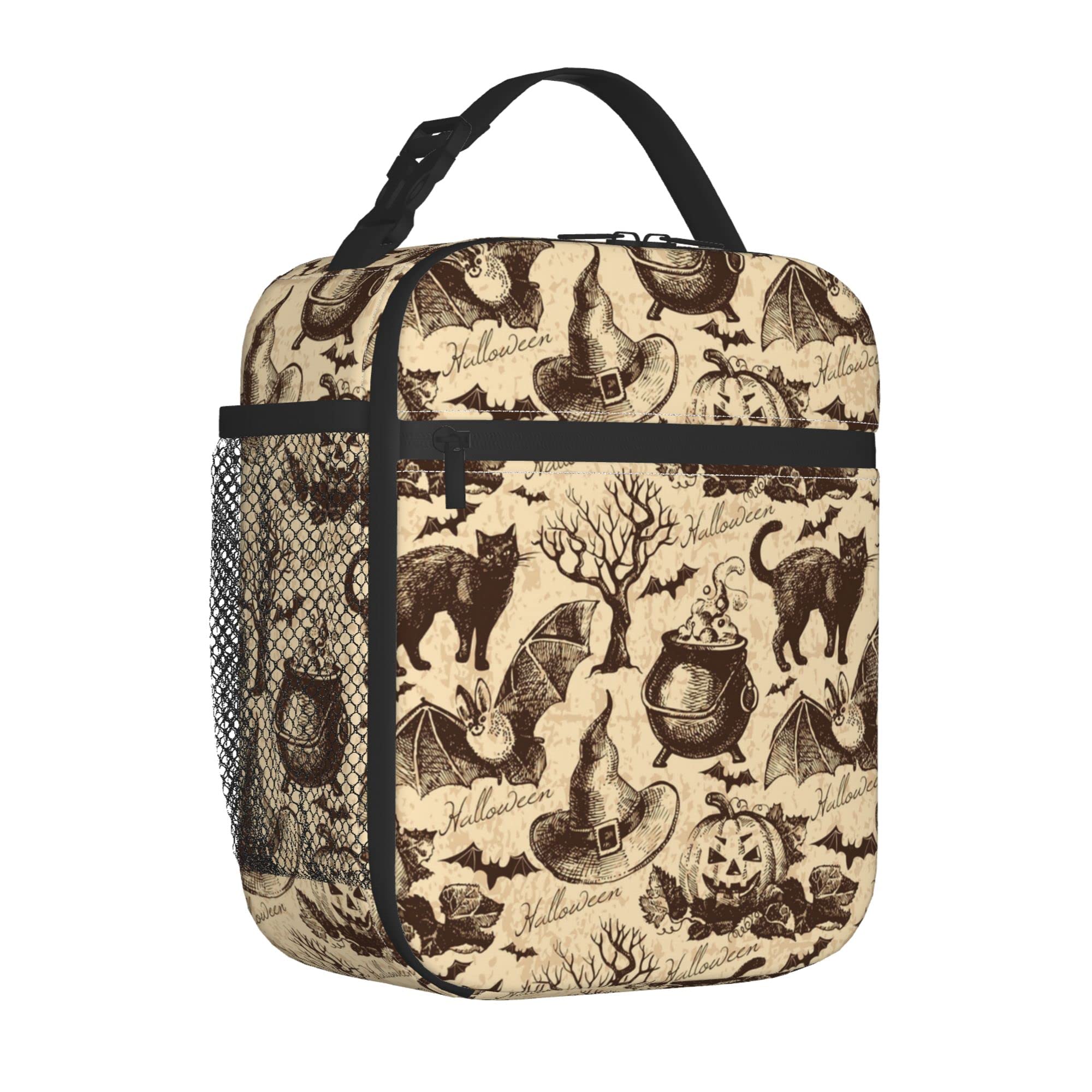 Insulated Lunch Box for Kids - Cute Cartoon Cat Bat Pumpkin Design, Reusable & Portable School Lunch Bag for Boys & Girls - Perfect for School, Picnics & Parties