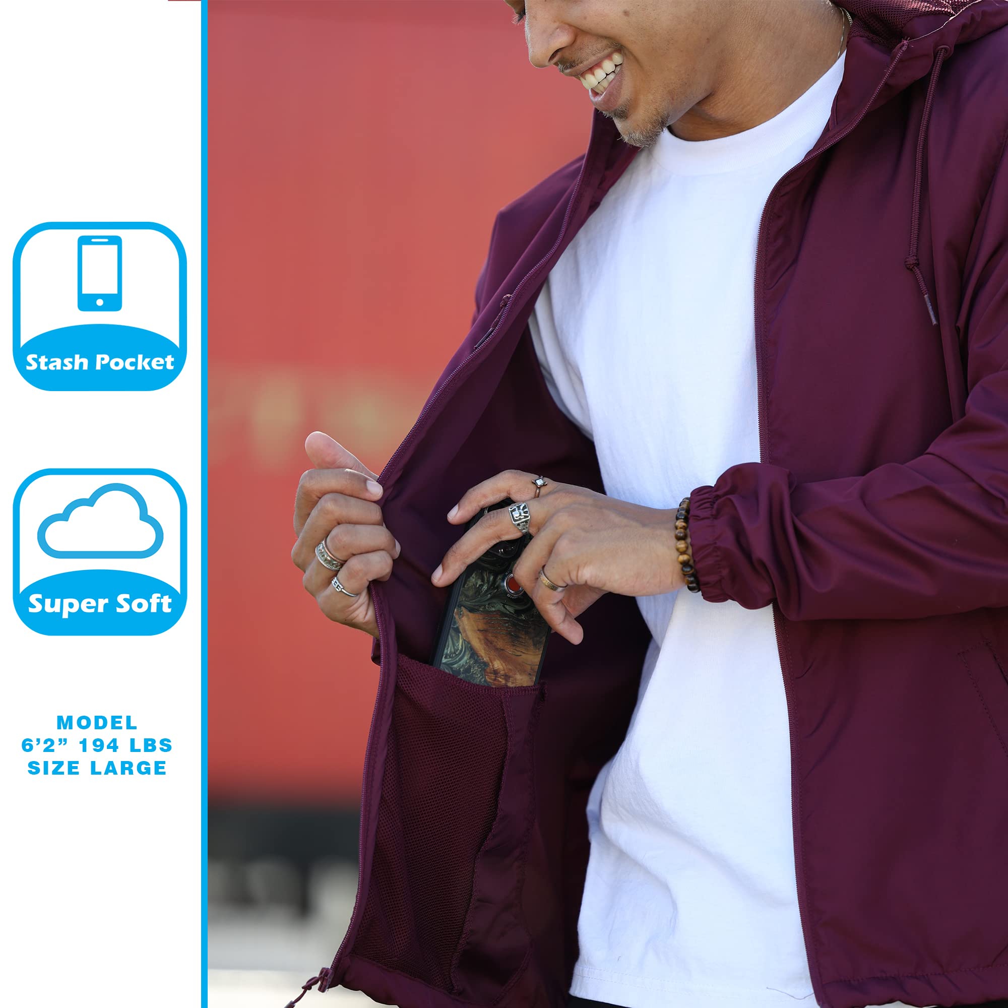 Global Blank Men's Lightweight Water-Resistant Windbreaker Jacket - Perfect for Outdoor Activities, Hiking, Running & Travel