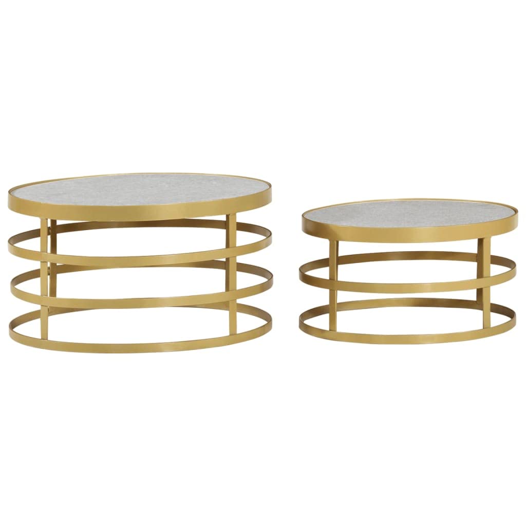 Premium SKM 2-Piece Coffee Table Set - Modern Marble Top with Brass Accents & White Base - Perfect for Living Room, Lounge & Office Decor