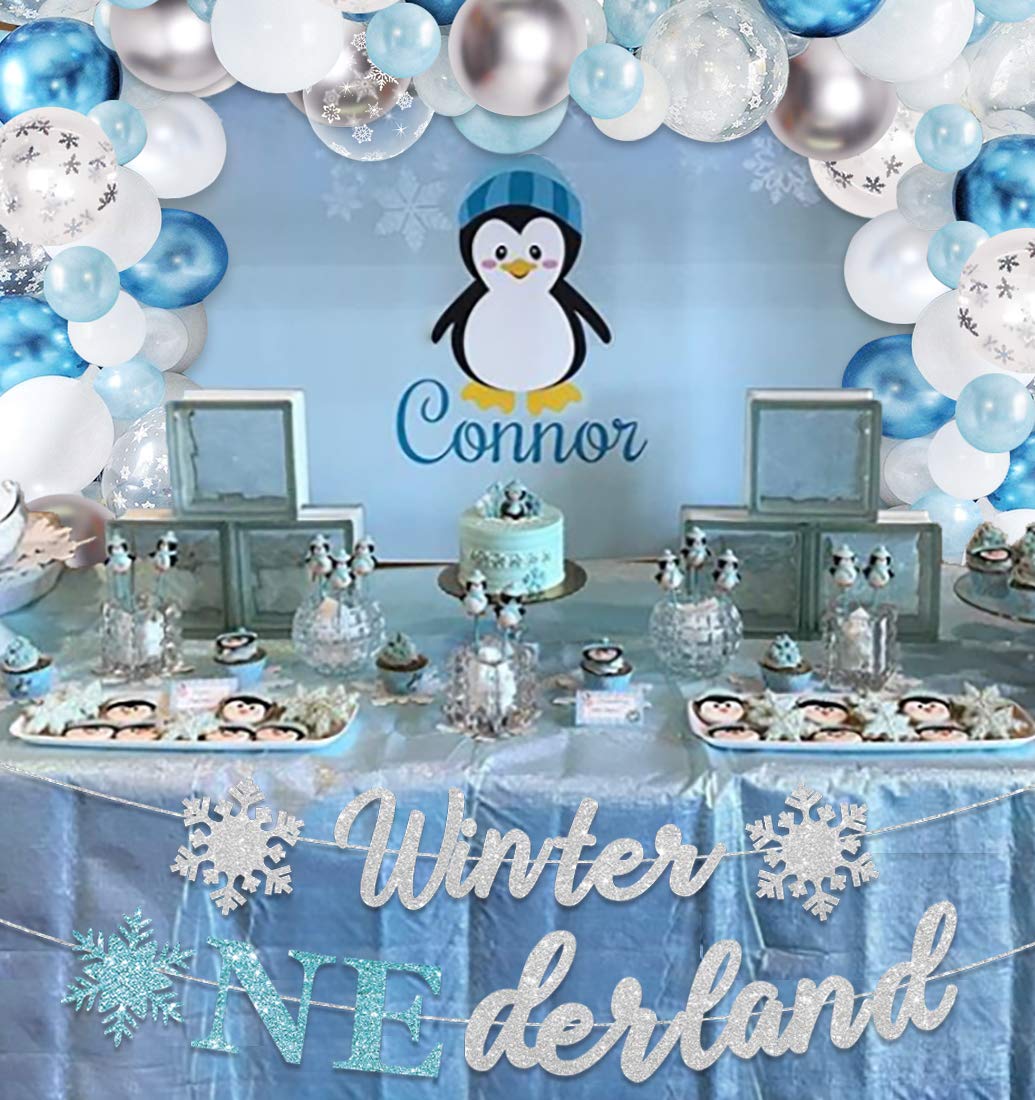 Snowflake Balloon Garland Arch Kit - Blue & Silver Winter Wonderland Decor for 1st Birthday Party, Baby Shower, Winter Onederland | Perfect for Girls, Boys & Gender Neutral Celebrations | Create Magical Winter-Themed Backdrops & Photo Booths