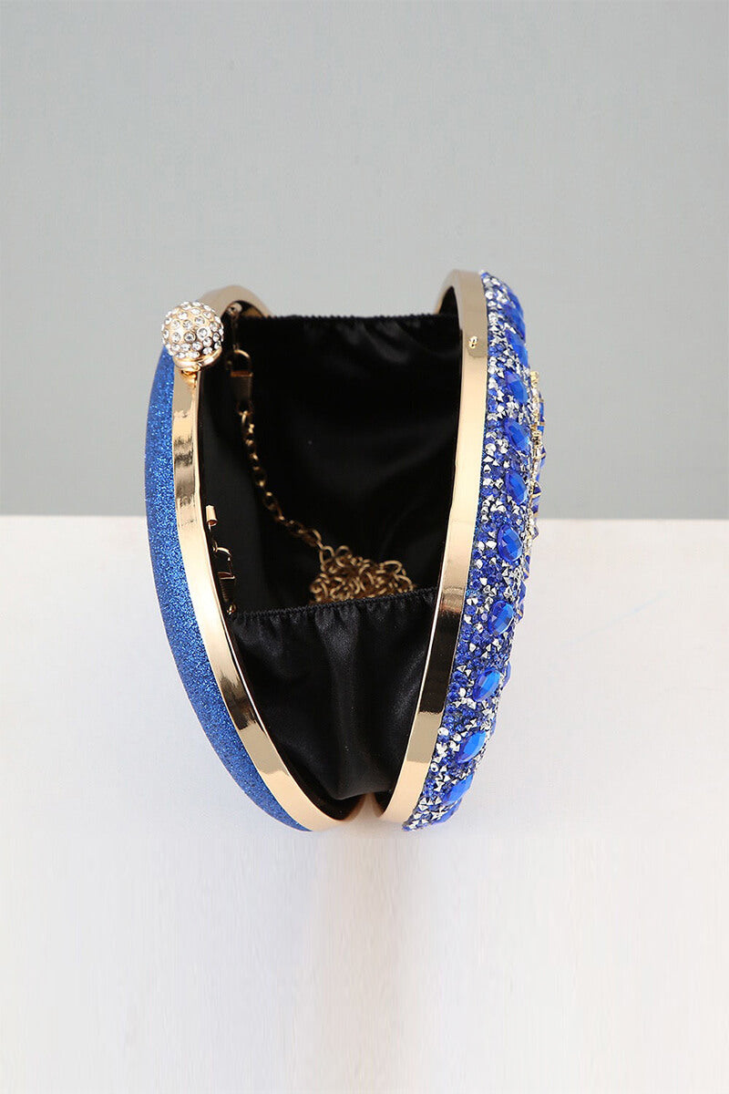Elegant Blue Artificial Diamond Evening Clutch Bag for Women - Perfect for Prom, Wedding & Formal Events