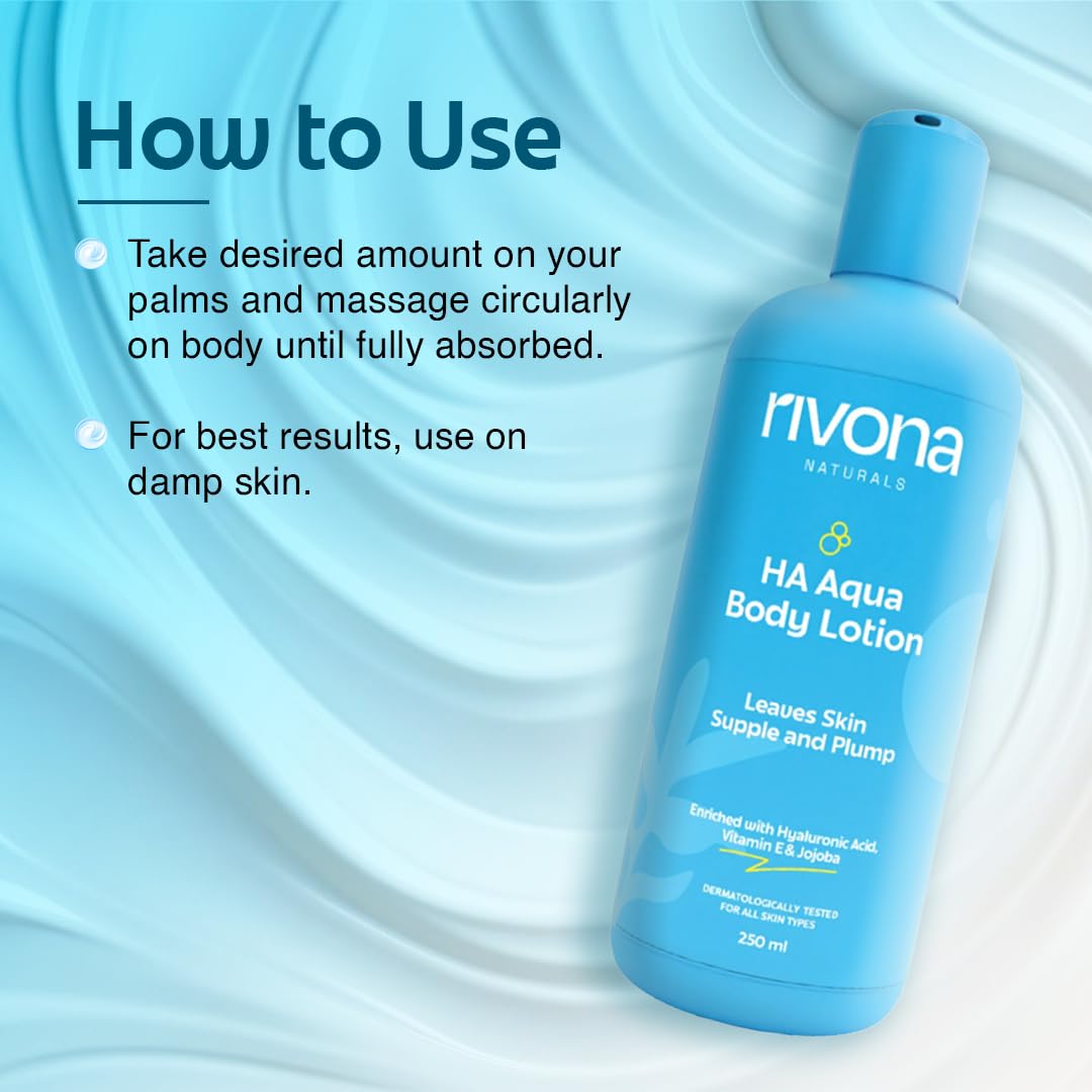Rivona Naturals HA Nourishing Body Lotion for Dry Skin - Hydrating & Refreshing Non-Sticky Moisturizer for Men & Women | 250ml | Perfect for Daily Hydration & After-Shower Care