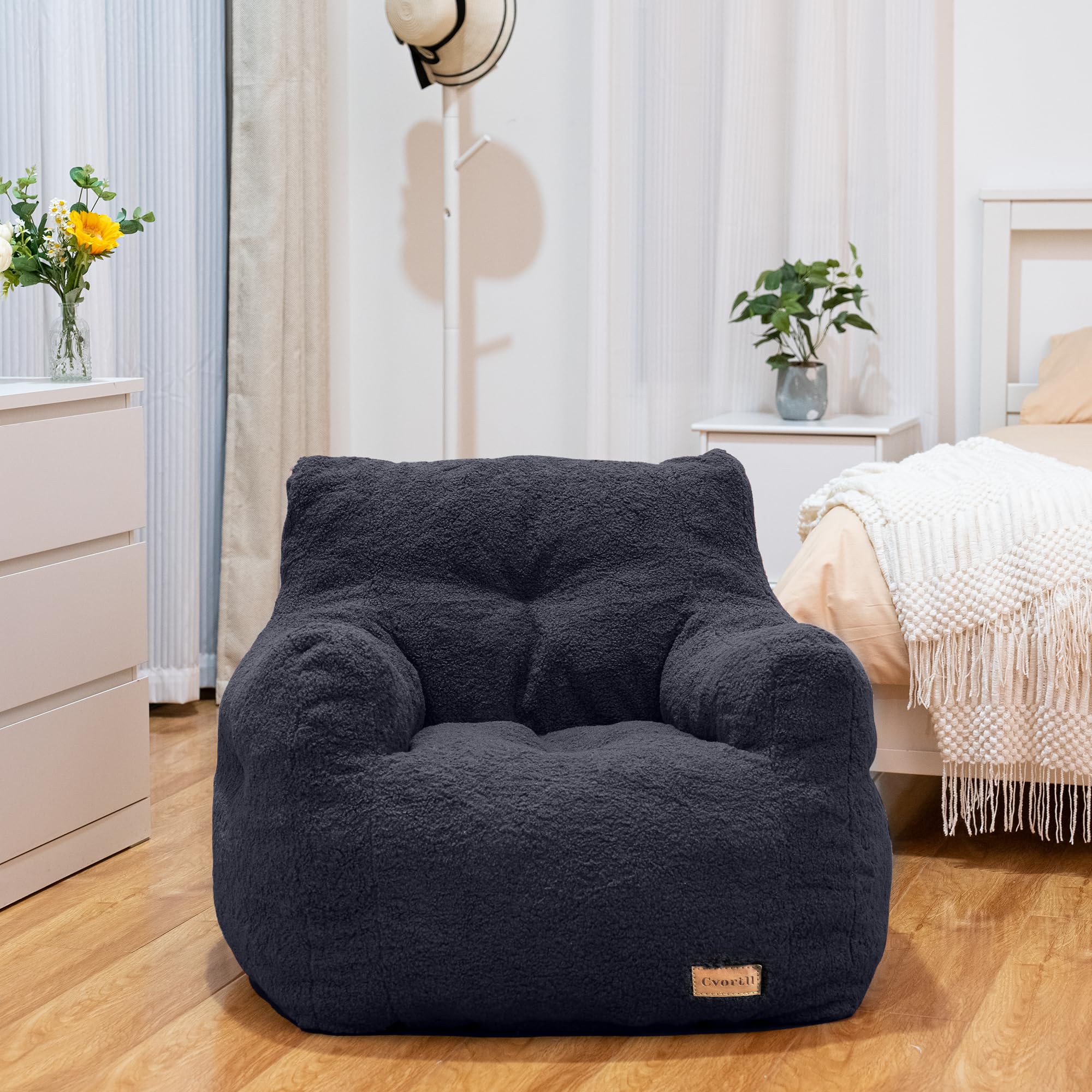 Premium Memory Foam Bean Bag Chair with Soft Tufted Filling - Ultra Comfortable Fluffy Lounge Sofa for Dorm, Apartment & Living Room - Perfect for Relaxing, Gaming & Movie Nights (Blue)