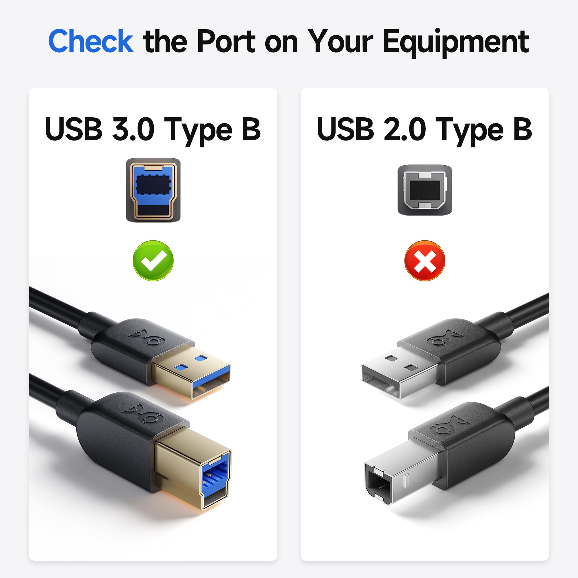 High-Speed USB 3.0 Cable A to B (2-Pack, 3ft) - Fast Data Transfer for Printers, Scanners & External Hard Drives | Durable & Tangle-Free | Black