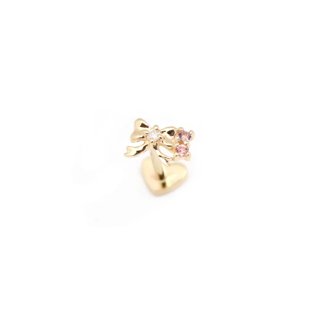 14KT Solid Gold Ribbon Sparkle Threaded Labret Earring - Dainty Cartilage Hoop Earrings for Women, Elegant Helix Piercing Jewelry - Perfect for Everyday Wear & Special Occasions