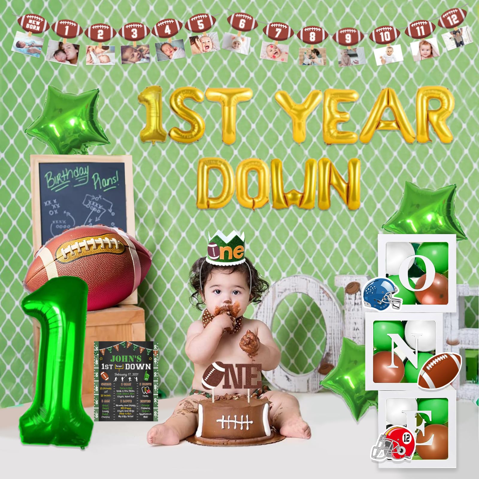 First Birthday Football Party Decorations Set - 136 PCs Balloon Garland, Backdrop, Highchair Banner, Cake Topper & More for Touchdown-Themed 1st Year Celebration | Perfect for Baby Boy's Football Birthday Party Decor & Photo Shoots