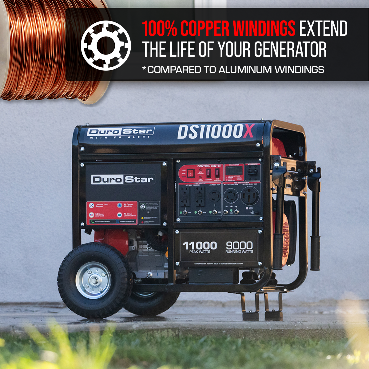 11,000 Watt Portable Gasoline Generator with CO Alert - Reliable Backup Power for Home, Camping & Emergency Use