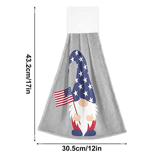 4th of July Patriotic Gnome Kitchen Towels - 2 Pack Absorbent Hanging Hand Towels with Loops for Kitchen, Bathroom & Home Decor - Perfect for Independence Day Parties & American Flag Themed Decorations