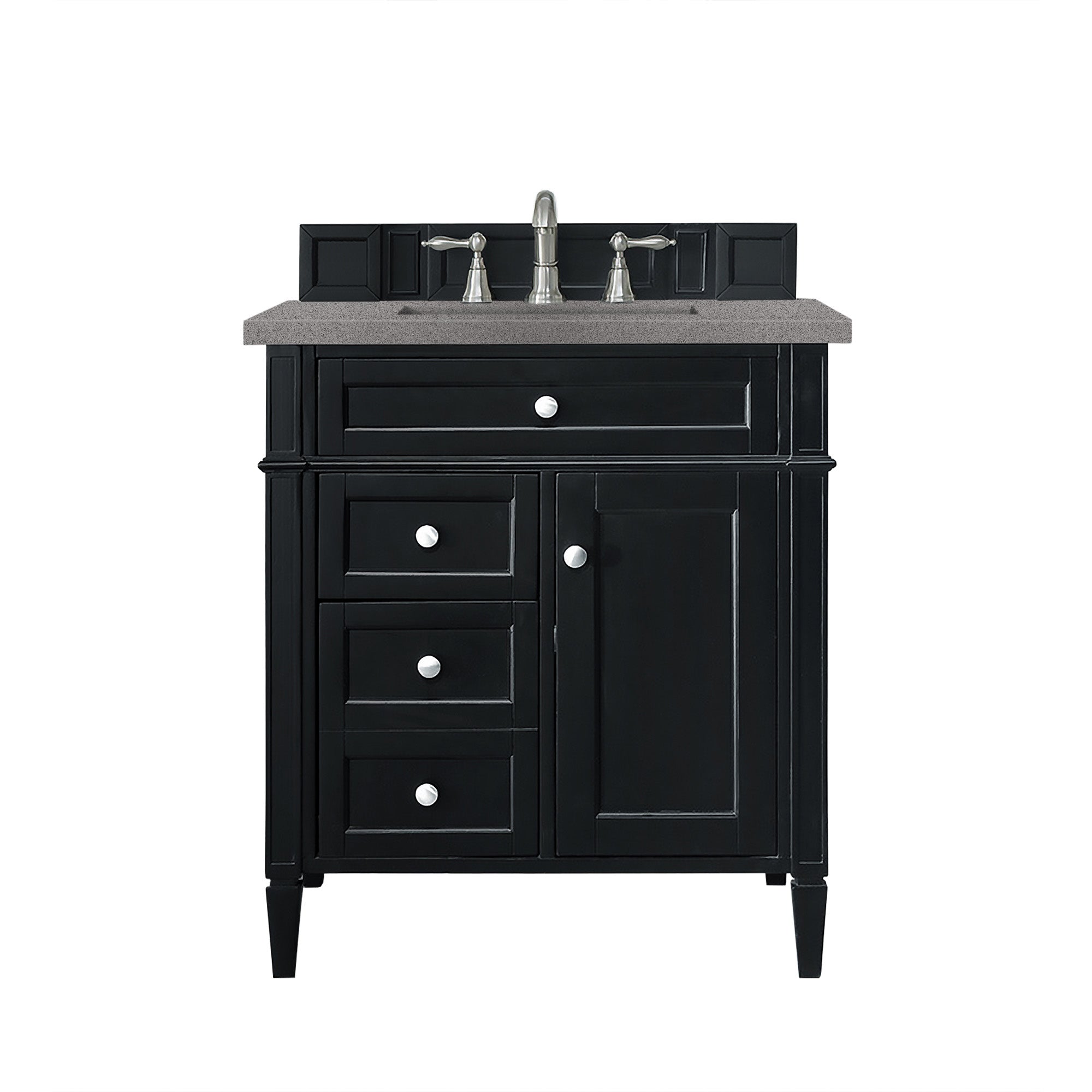 Brittany 30 Inch Single Bathroom Vanity Set in Black Onyx with 3CM Gray Expo Quartz Countertop - Perfect for Modern Master Bathrooms & Powder Rooms