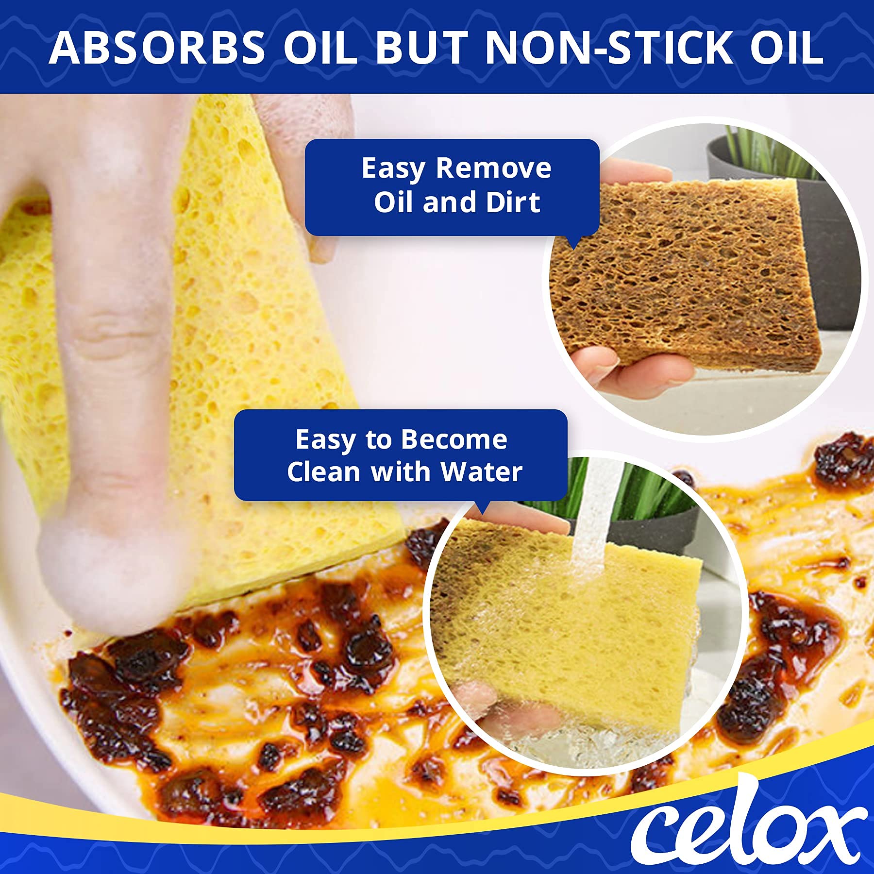 CELOX 24 Pack Large Kitchen Sponges - Super Absorbent Eco-Friendly Cellulose Dish Sponges for Cleaning Dishes, Countertops & More (4.5