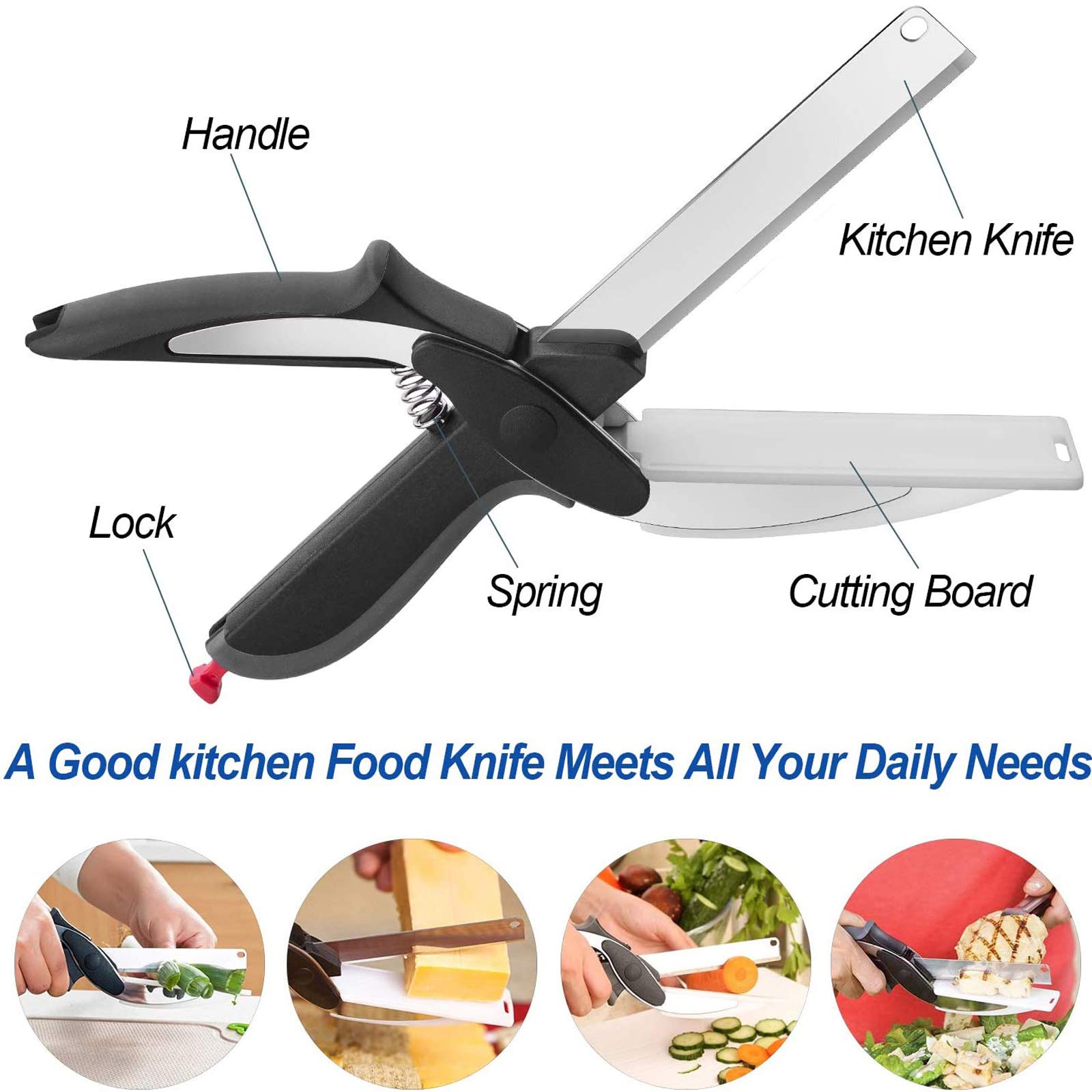 Gudebuy Stainless Steel Food Cutter Scissors with Built-in Cutting Board - Kitchen Shears for Chopping Vegetables, Fruits & Herbs - Perfect for Meal Prep, Salad Making & Food Processing
