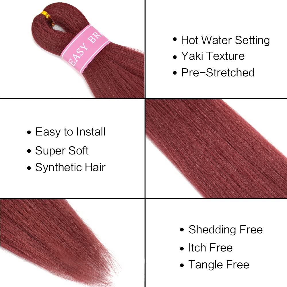 AQINBEL 26 Inch Pre-Stretched Braiding Hair - 8 Bundles Itch-Free Crochet Twist Hair for Women, Yaki Texture Burgundy Braiding Hair Extensions (900#) - Perfect for Box Braids, Cornrows & Protective Styles