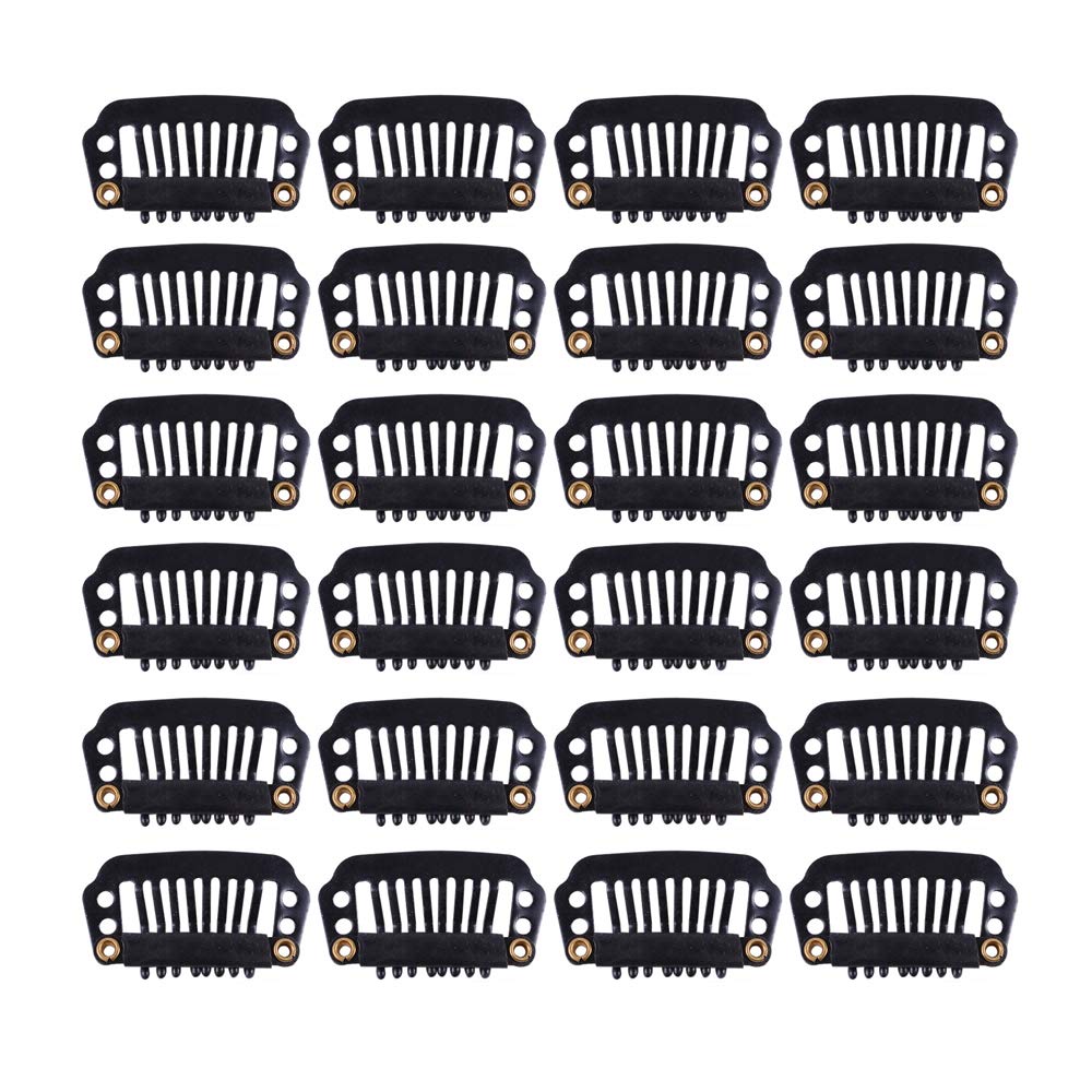 24-Piece 28mm 8-Tooth Metal Wig Clips with Rubber Snap - Black Hairpiece Accessories for Secure Hold - Perfect for Cosplay, Costumes & Daily Wear