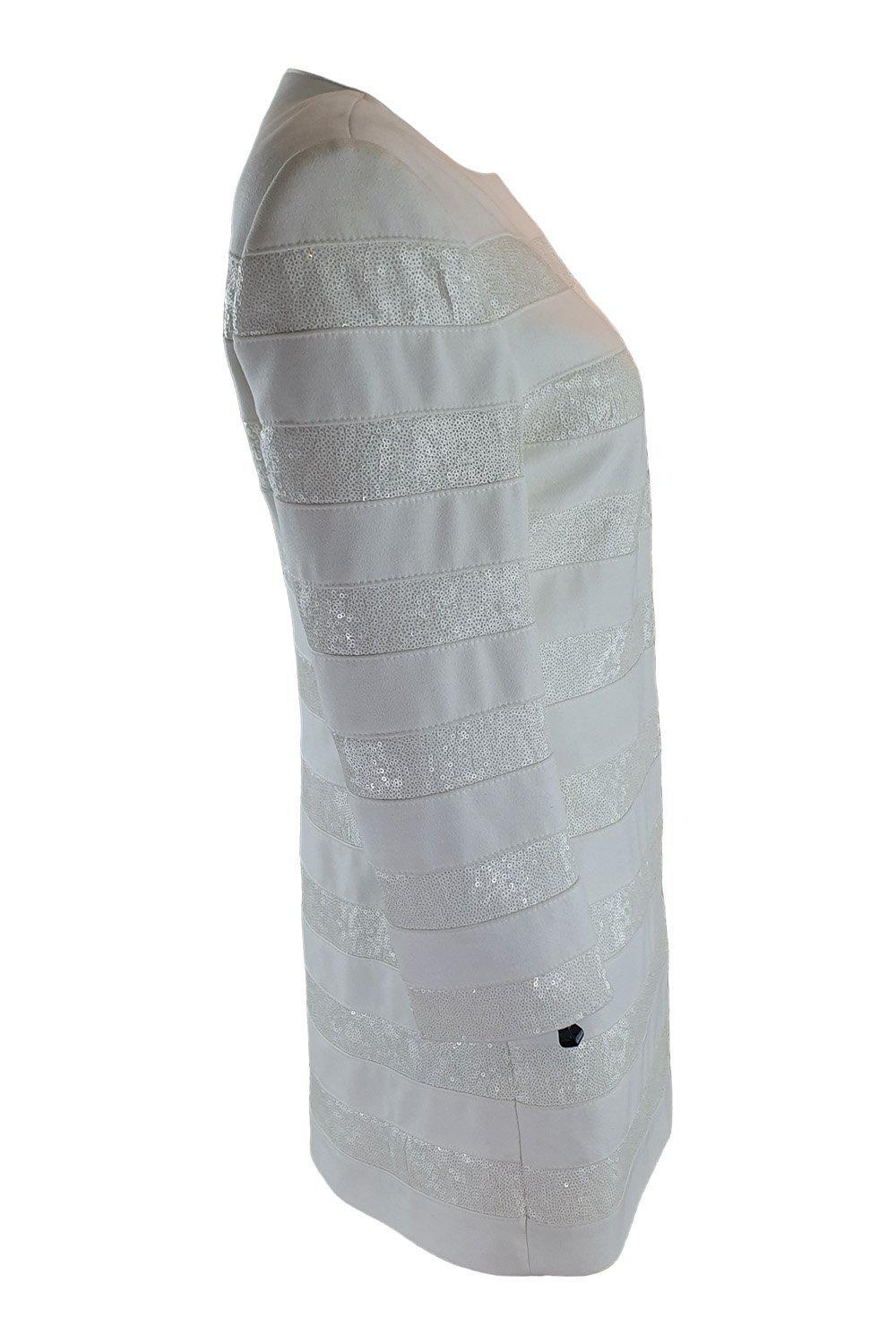 BASLER Women's 3/4 Length White Striped Long Coat - UK Size 12 | Elegant Trench Coat for Office, Spring & Fall Outerwear | Perfect for Work, Dating & Special Occasions