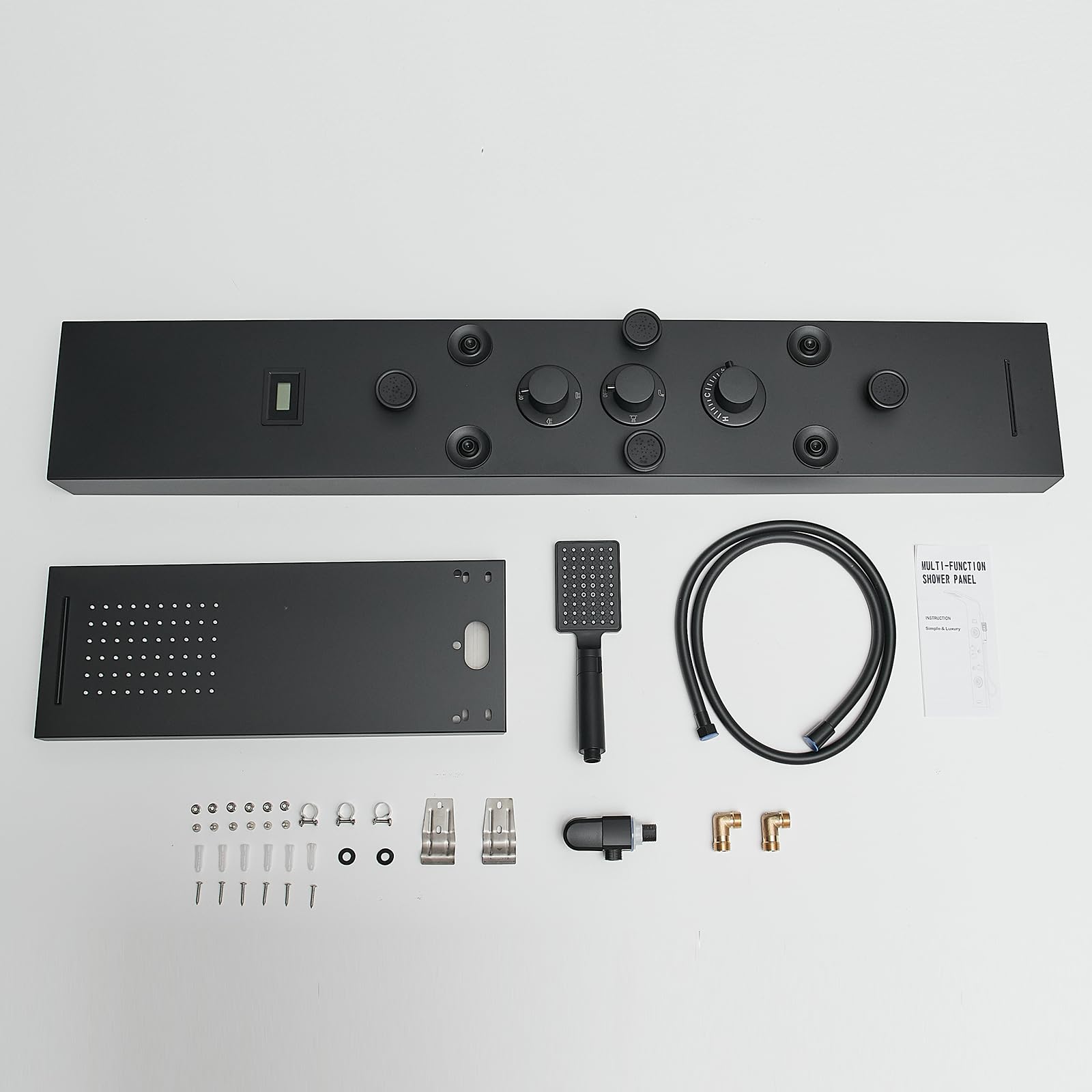 6-in-1 Matte Black Shower Tower Panel System with Rainfall Shower Head, Body Spray Jets, Waterfall & Temperature Display - Perfect for Spa-Like Bathroom Experience & Luxury Home Renovation