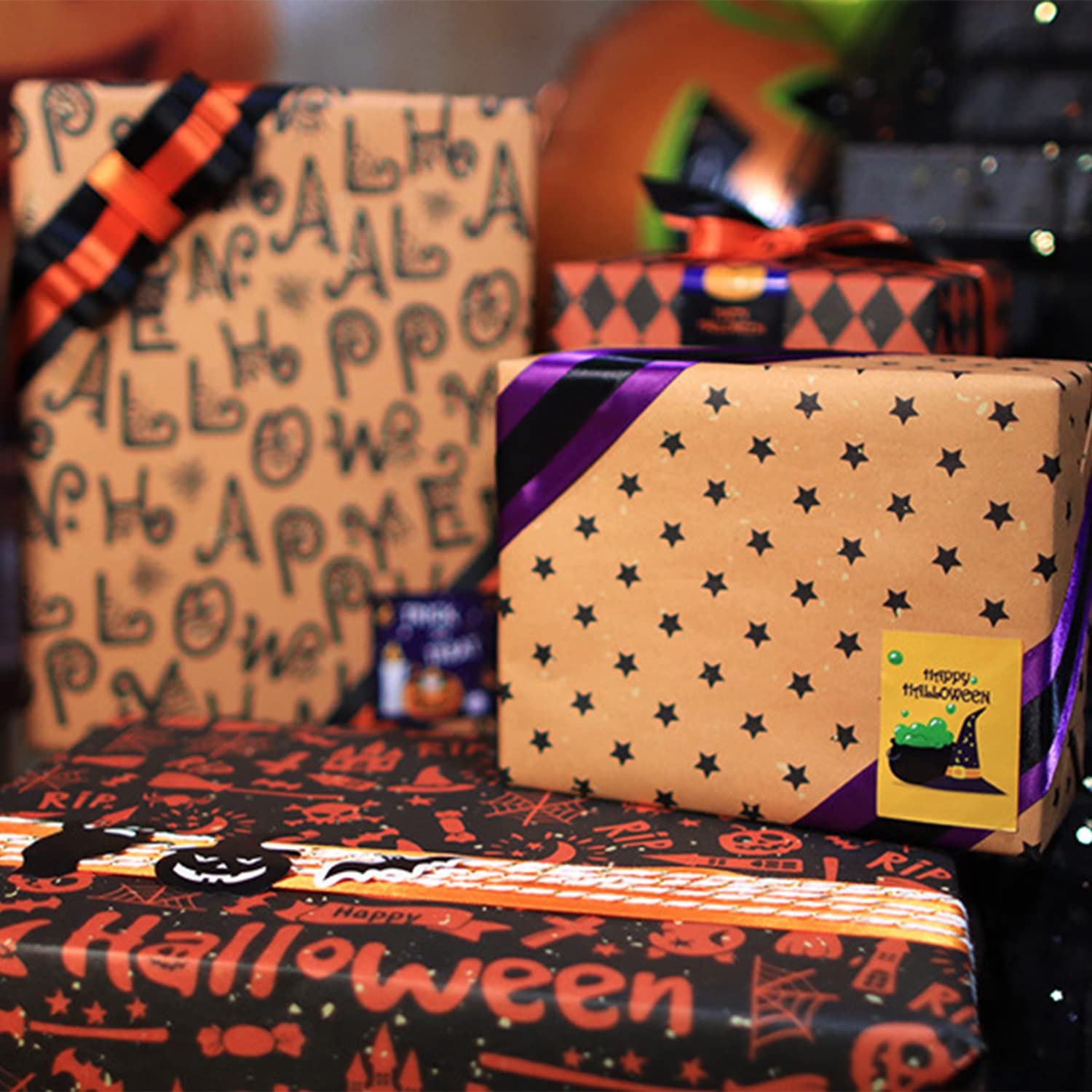 Halloween Wrapping Paper Set - 6 Sheets with Spooky Patterns for Gift Wrapping, Halloween Party Decorations, Birthday Presents & Holiday Crafts | Perfect for DIY Projects, Party Favors & Seasonal Gift Packaging
