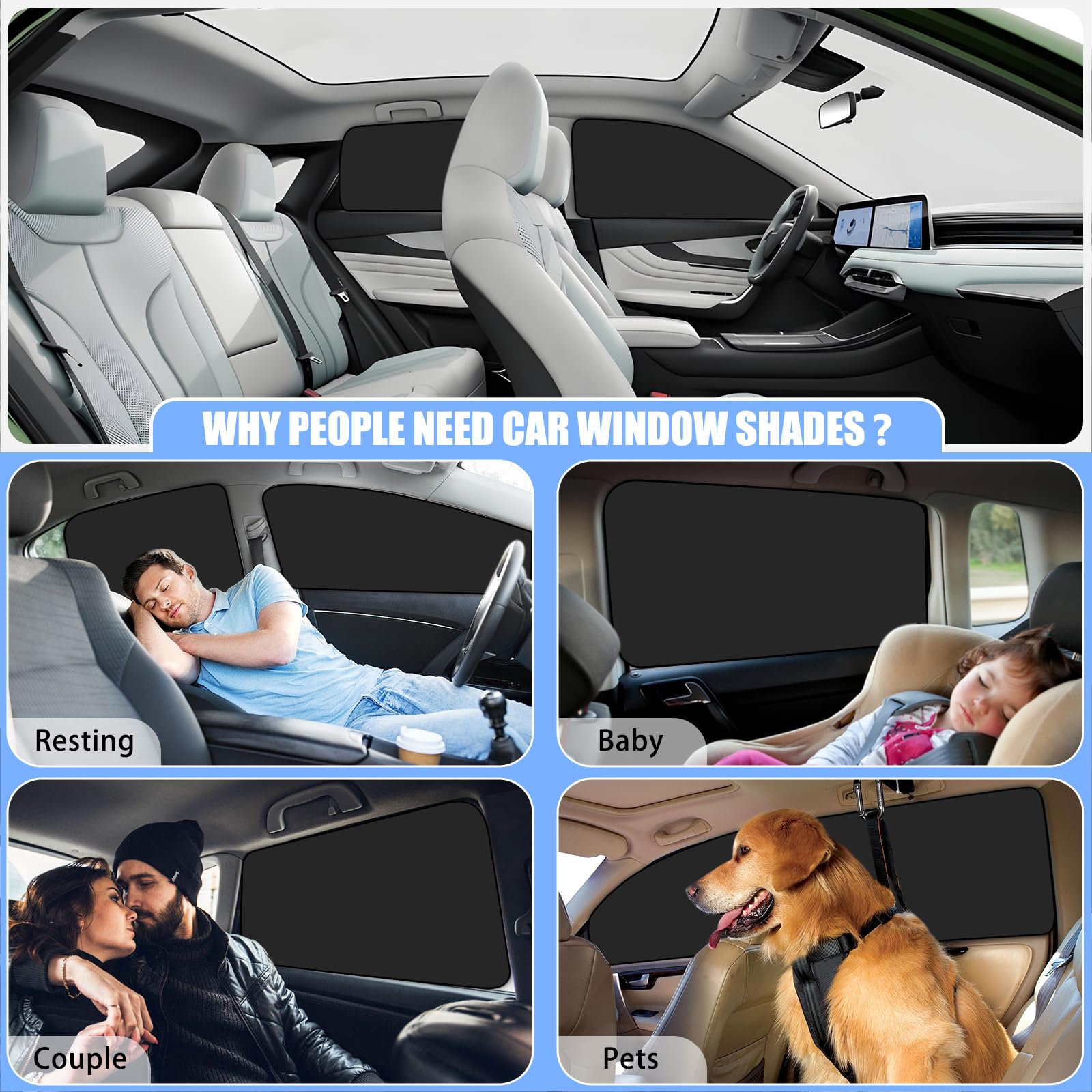 ZATOOTO 4-Pack Car Window Shades for Side Windows - Privacy Curtain, Sun Blocker & UV Protection for Camping, Travel with Kids, Pets & Family - Perfect for Road Trips, Baby Naps & Pet Safety
