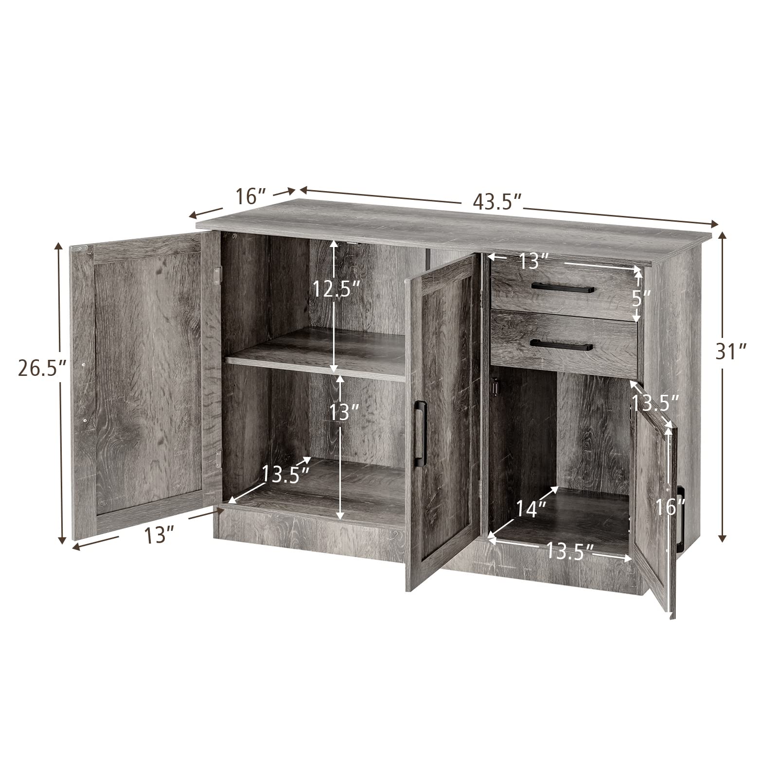 Giantex Buffet Server Sideboard Storage Cabinet - 2-Door Cabinet with 2 Drawers, Kitchen Dining Room Furniture, Entryway Cupboard, Utensils Organizer Console Table (Gray) - Perfect for Small Space Storage & Home Decor