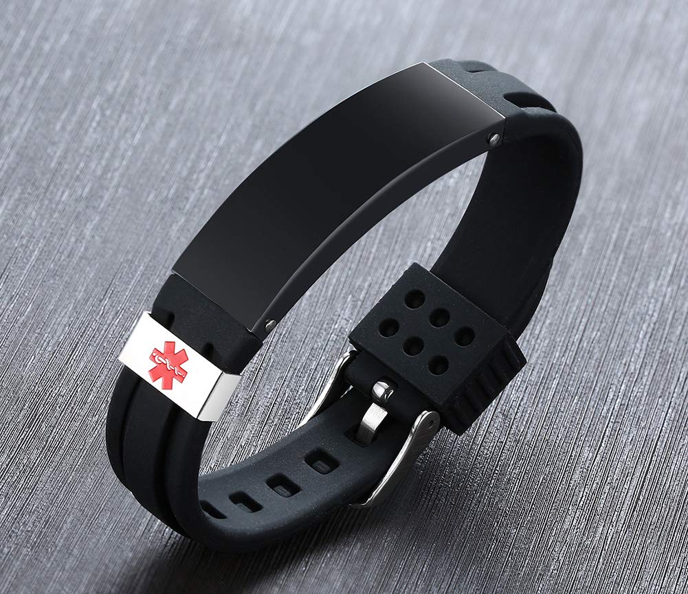 Custom Medical Alert ID Bracelets for Men & Women - Adjustable Silicone & Stainless Steel Emergency Bracelet with Free Engraving | Unisex Safety Accessory for Allergies, Diabetes & Emergency Situations