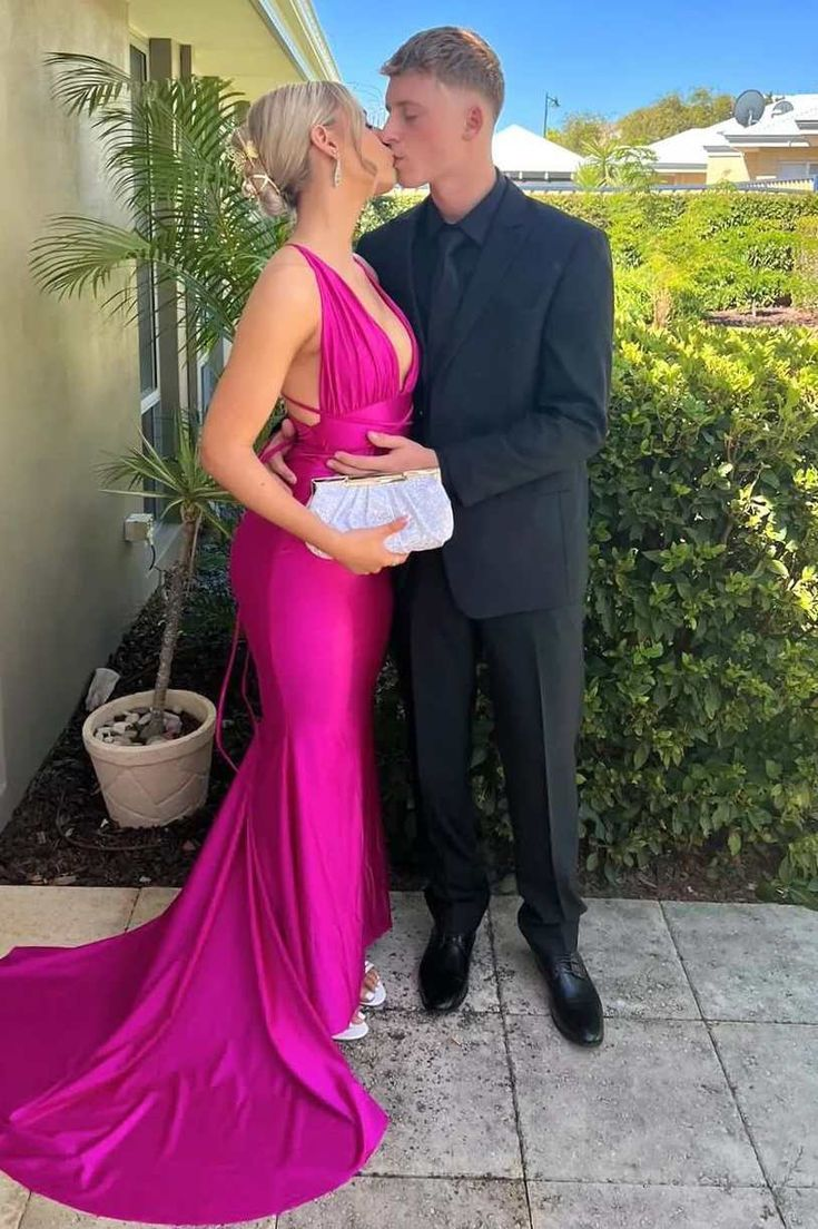 Elegant Mermaid Deep V-Neck Satin Long Prom Dress J5455 - Perfect for Homecoming, Formal Dances & Evening Gala Events