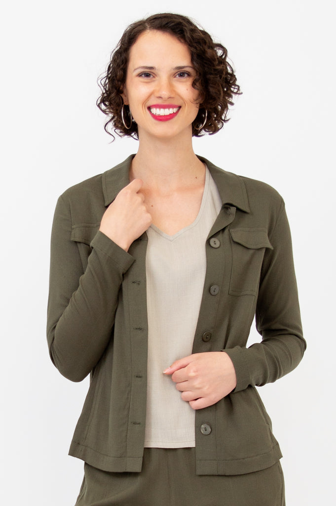 Lauren Jacket Women's Lightweight Linen Bamboo Blend Khaki Coat - Perfect for Spring & Summer Outdoor Activities