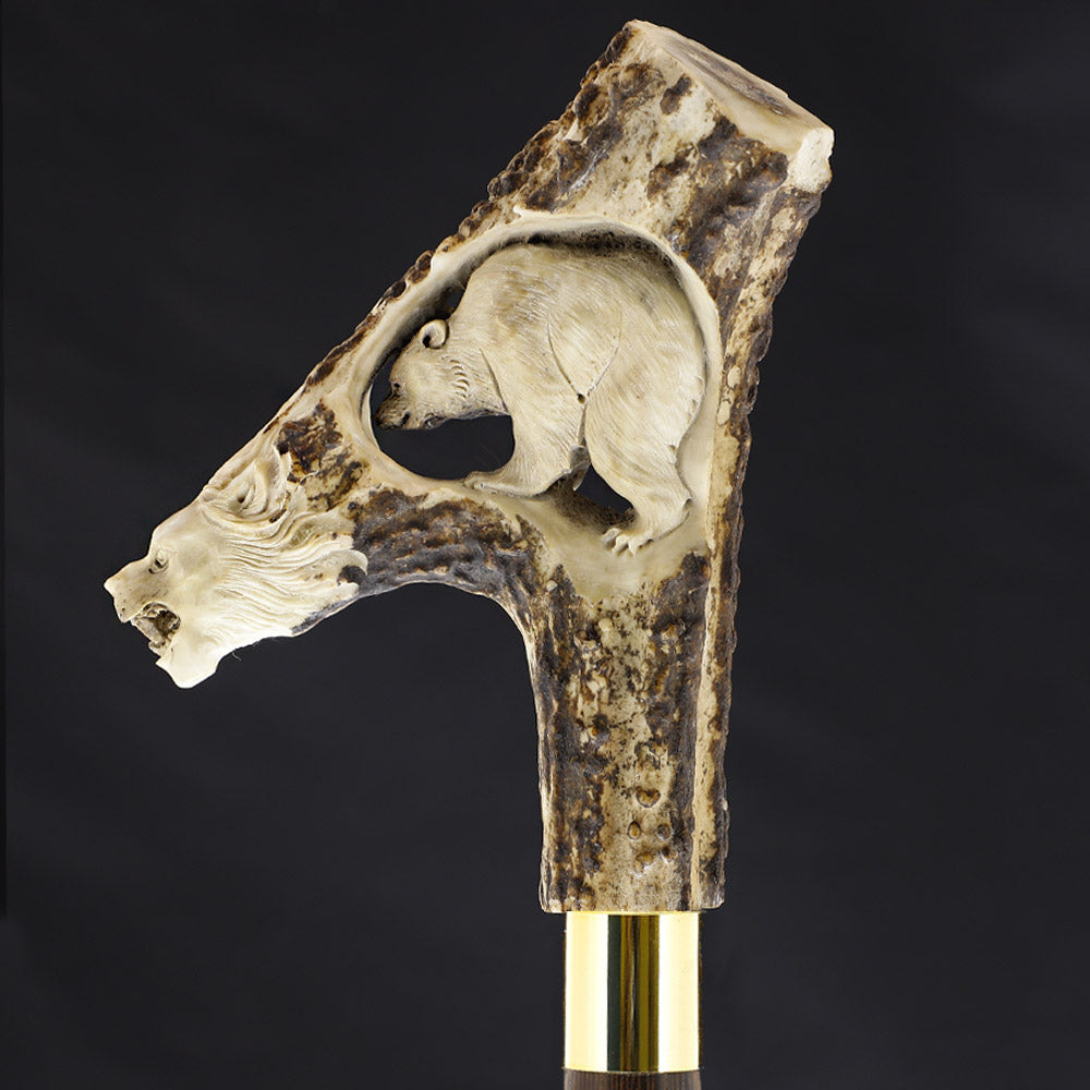 Premium Lion Head Bear Bone Handle Walking Cane - Custom Engraved Shaft & Collar for Men - Ideal for Hiking, Fashion Accessory & Elderly Support