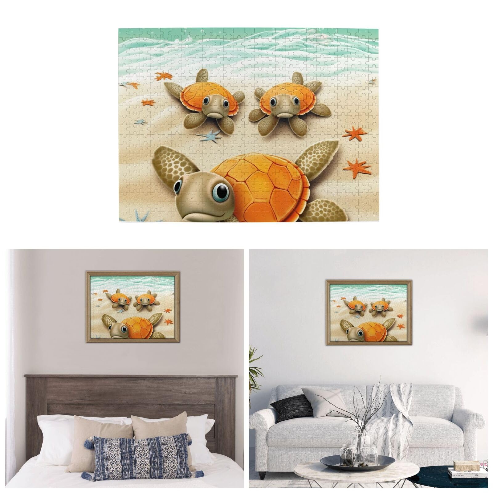 500 Piece Wooden Jigsaw Puzzle - Turtle & Starfish Photo Puzzle for Adults, Personalized Picture Puzzle, Classic Family Game for Wedding, Birthday, Valentine's Day Gifts (20.4